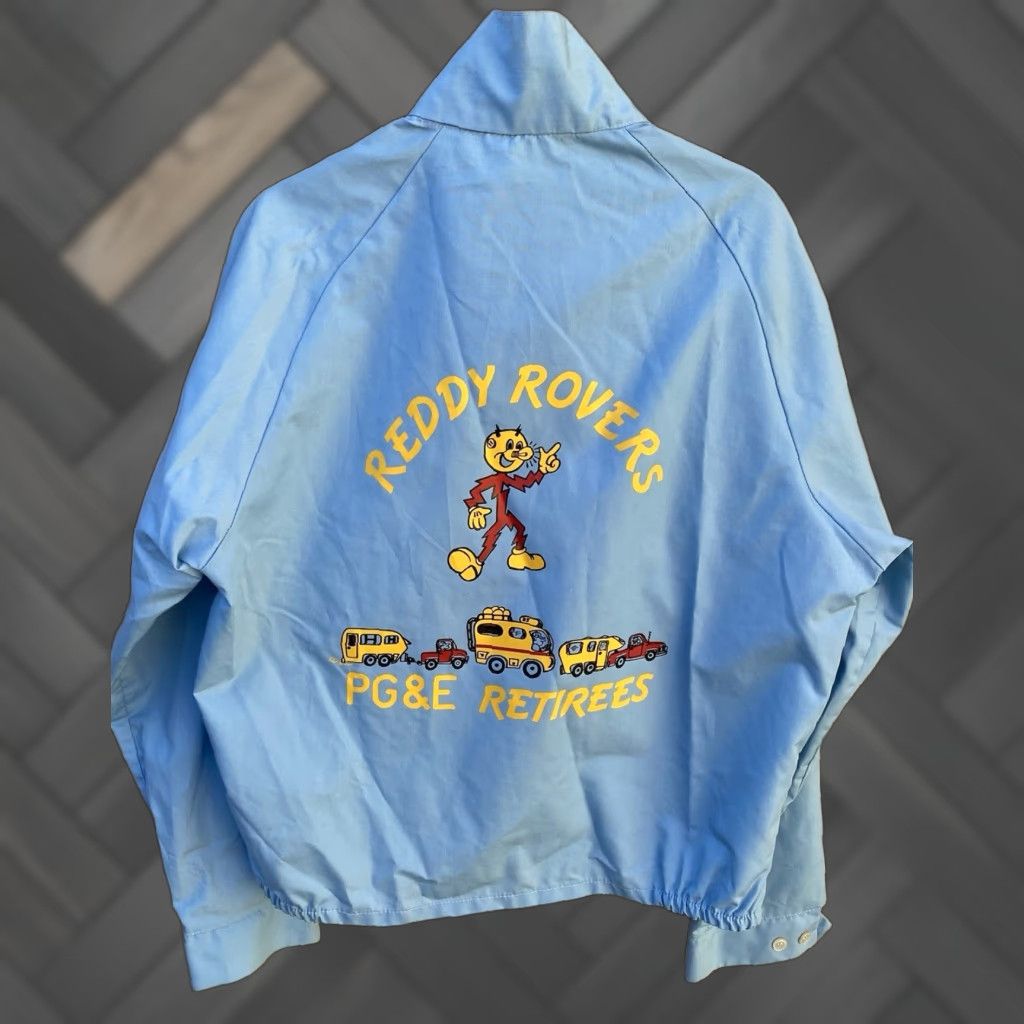VINTAGE Auburn PGE Retirees Jacket Men M Blue Cotton Blend Windbreaker 65% polyester 35% cotton Reddy Kilowatt Reddy Rovers Size M Medium