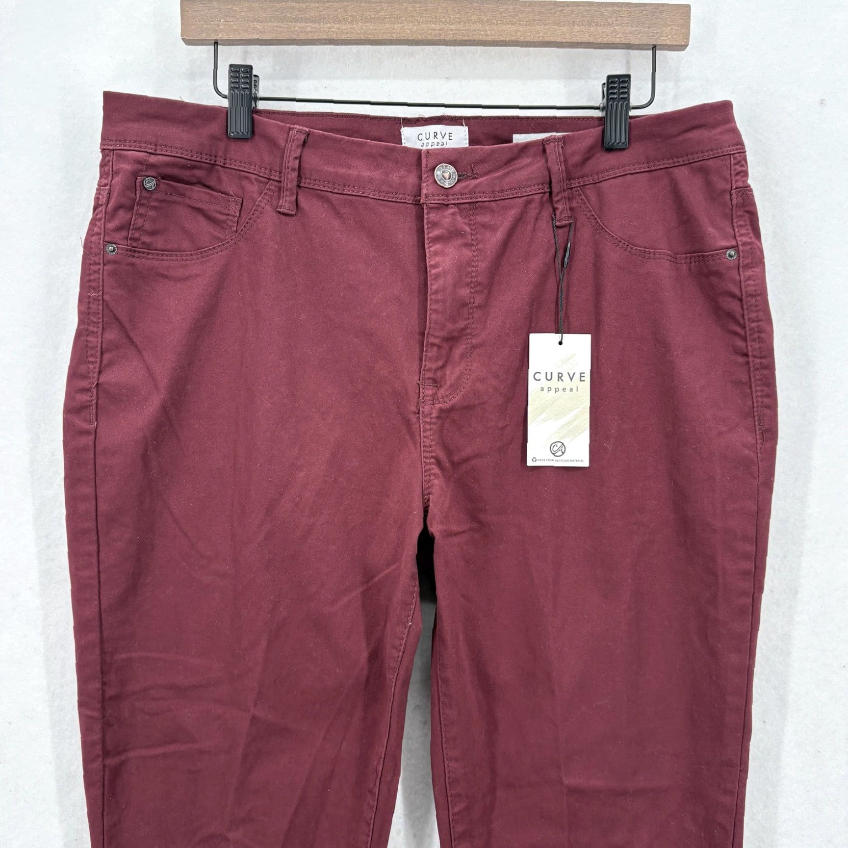 Vintage Curve Appeal Pants Womens 14/32 Burgundy Minimalist Jegging Stretch Skinny NWT Size 36" / US 14 / IT 50 - 2 Thumbnail