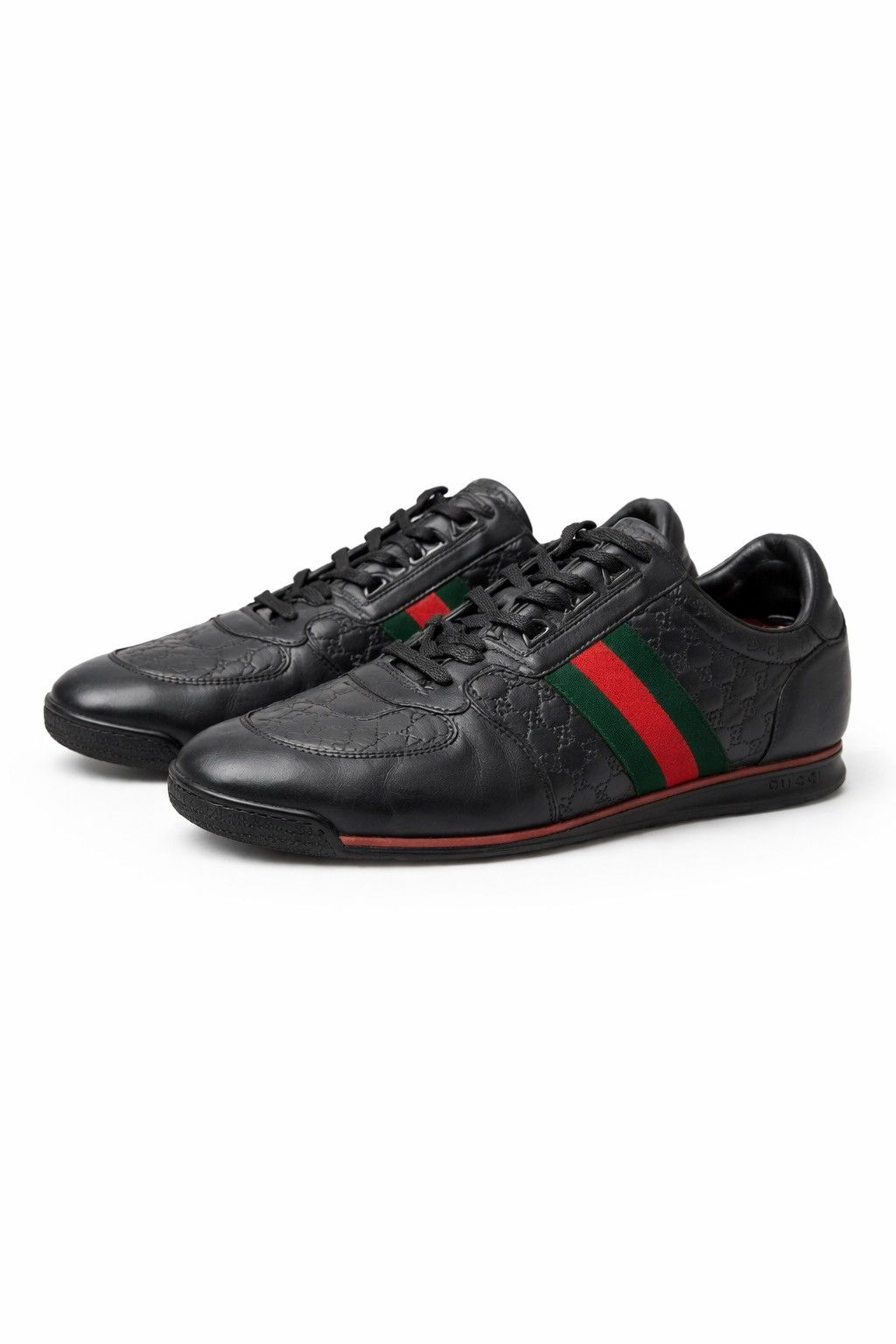 Gucci Gucci Black GG Guccissima Leather Sneakers Stripe Low Top Size US 10 / IT 40 - 1 Thumbnail