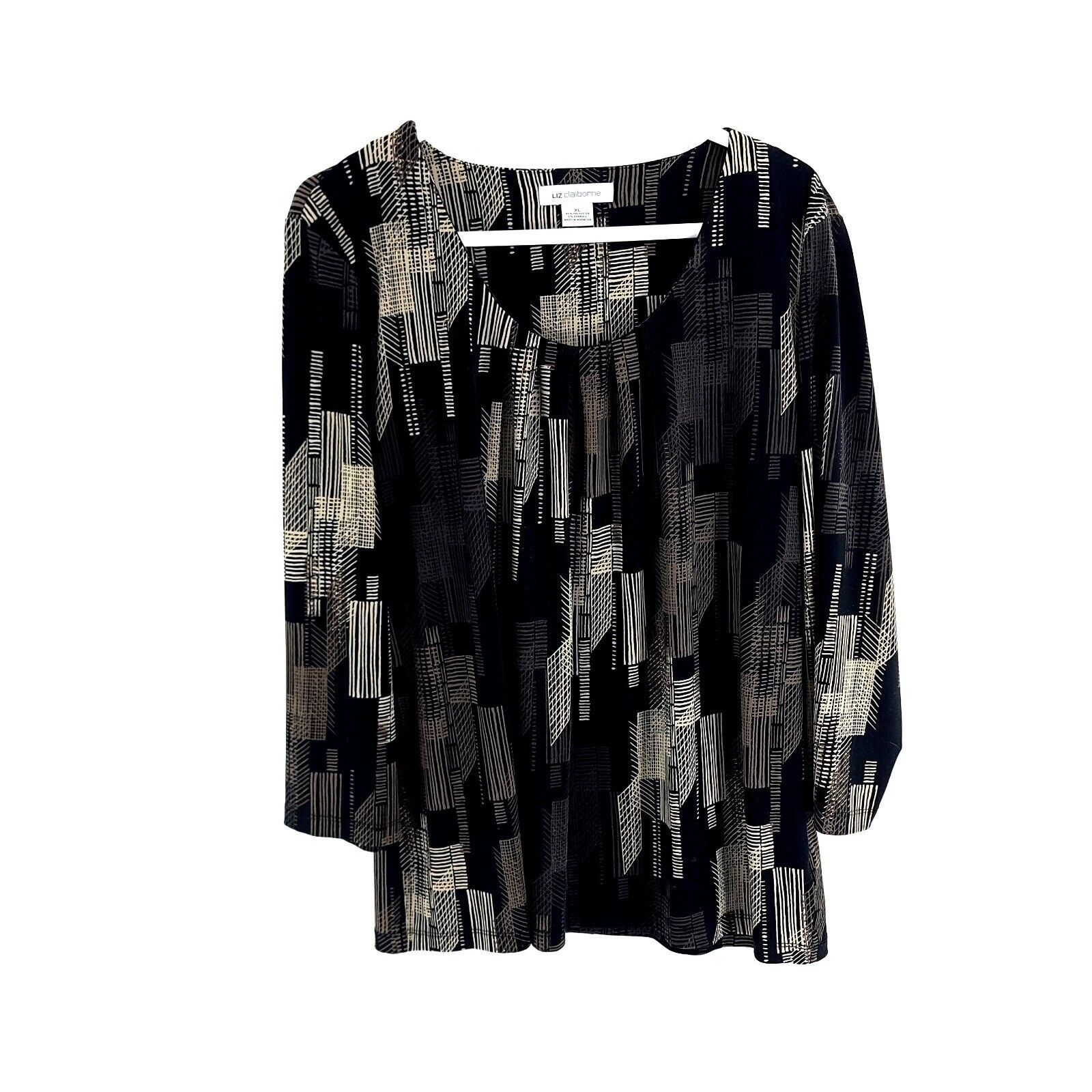 Liz Claiborne Liz Claiborne Black Tan Abstract Print Shirt Dress Long Slee Size XL / US 12-14 / IT 48-50 - 1 Thumbnail