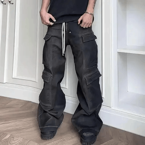 Designer × Japanese Brand × Jean Hombre Drawstring Elastic Baggy Cargo Jeans y2k Size US 34 / EU 50 - 1 Thumbnail