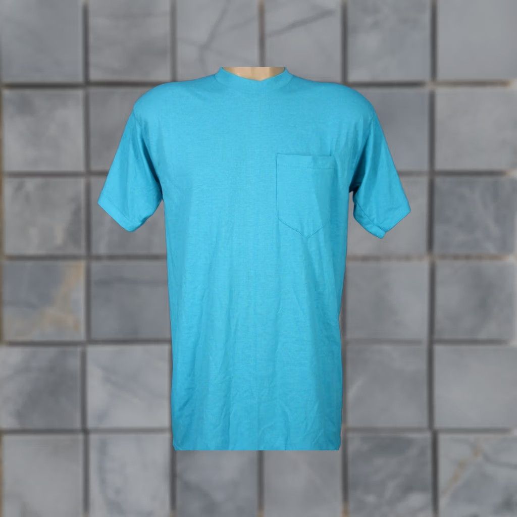 Vintage VINTAGE NOS 80s BLANK POCKET T-Shirt MEDIUM Blue Men Shirt 80s 90s Surf Rock Size US M / EU 48-50 / 2 - 1 Thumbnail