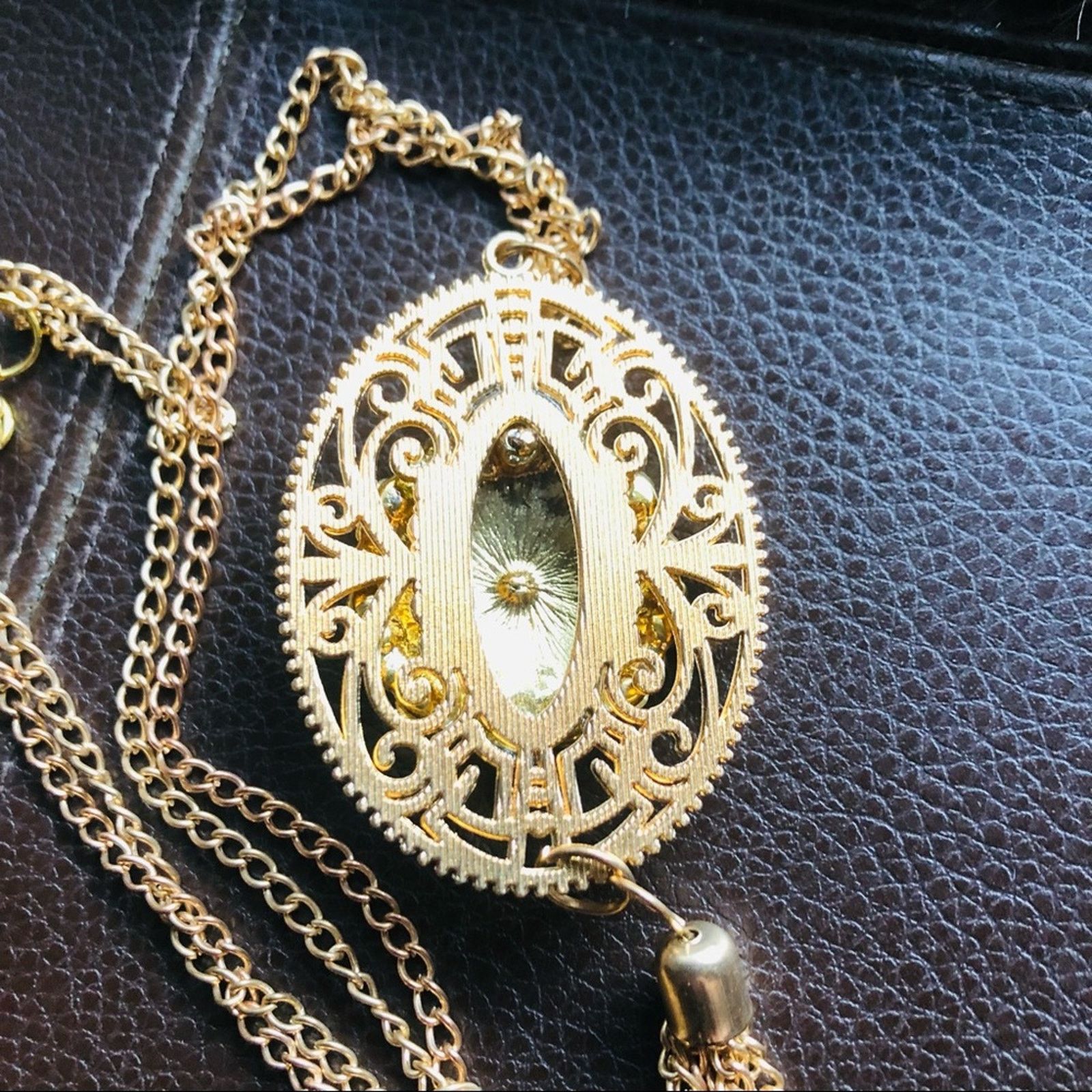 Handmade Hand crafted gold plated stone filigree medallion necklace Size ONE SIZE - 6 Thumbnail