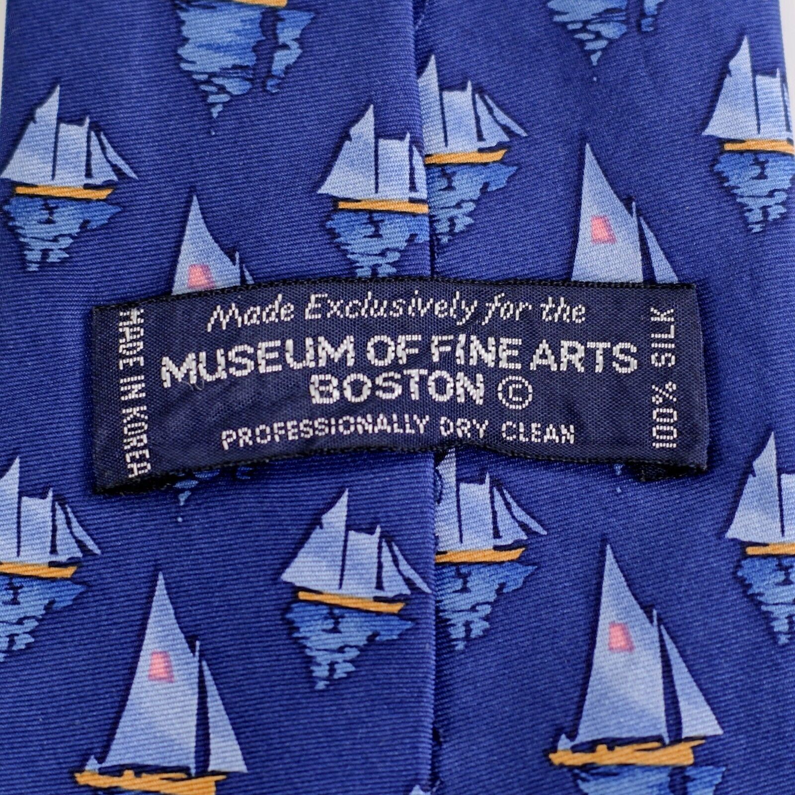 Vintage Museum Of Fine Arts Boston Blue Novelty Sailboat Print Wide Size ONE SIZE - 4 Thumbnail