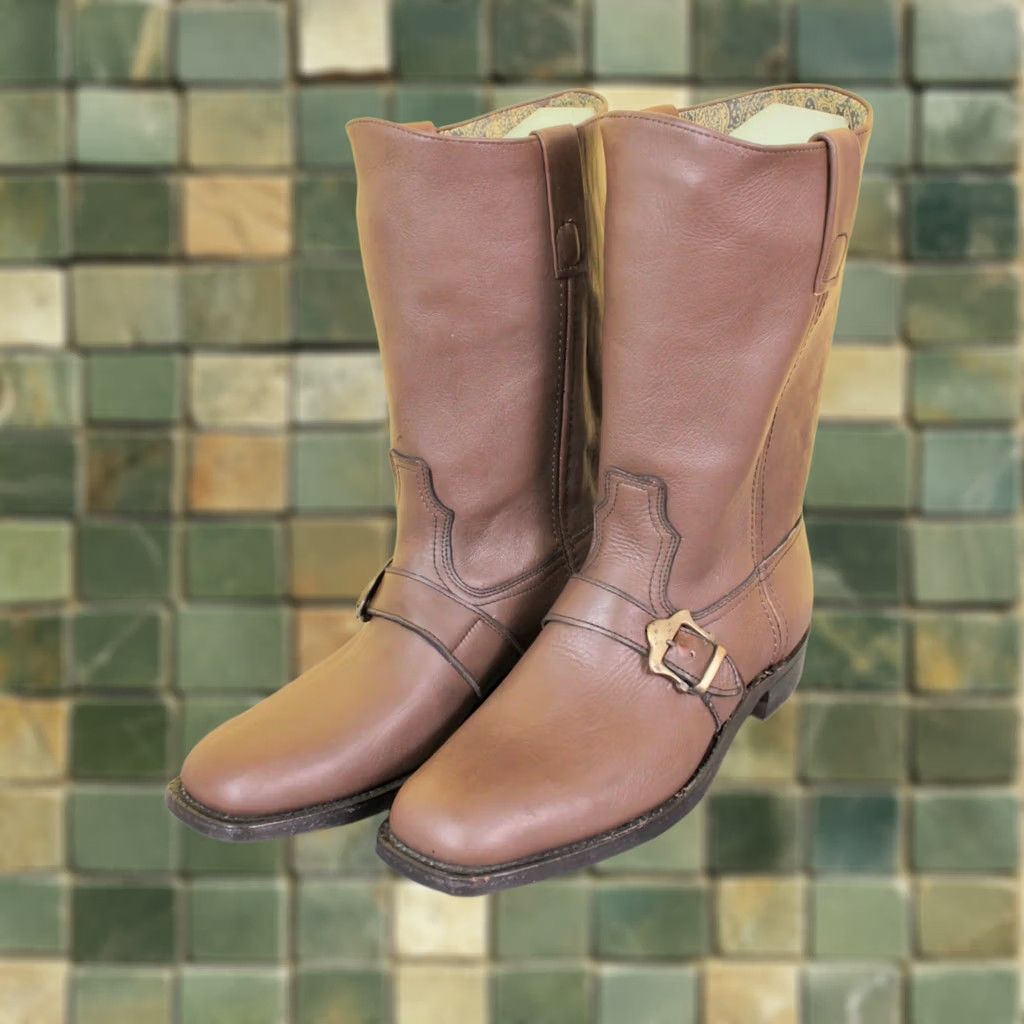 Vintage VTG 70s Boots Texas Brown Leather Boots Mens 11.5 D Buckle Vintage Engineer Biker Shoes Size US 12 / EU 45 - 1 Thumbnail