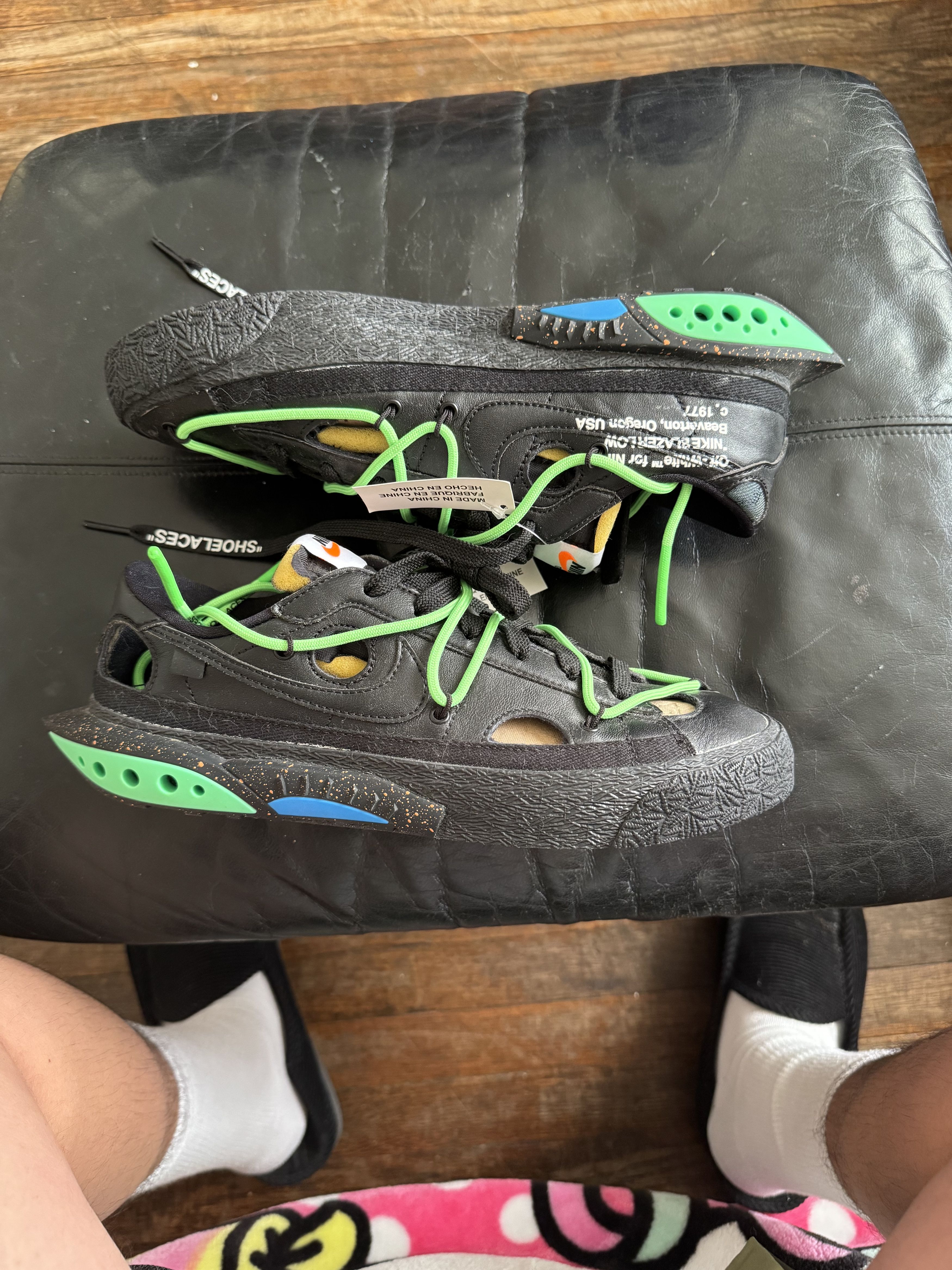 Jordan Brand × Nike × Off-White Nike Blazer Low Off-White Black Electro Green Size US 7 / EU 40 - 3 Thumbnail