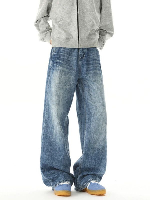 Jean High street washed distressed wide-leg men's cleanfit jeans Size US 32 / EU 48 - 3 Thumbnail