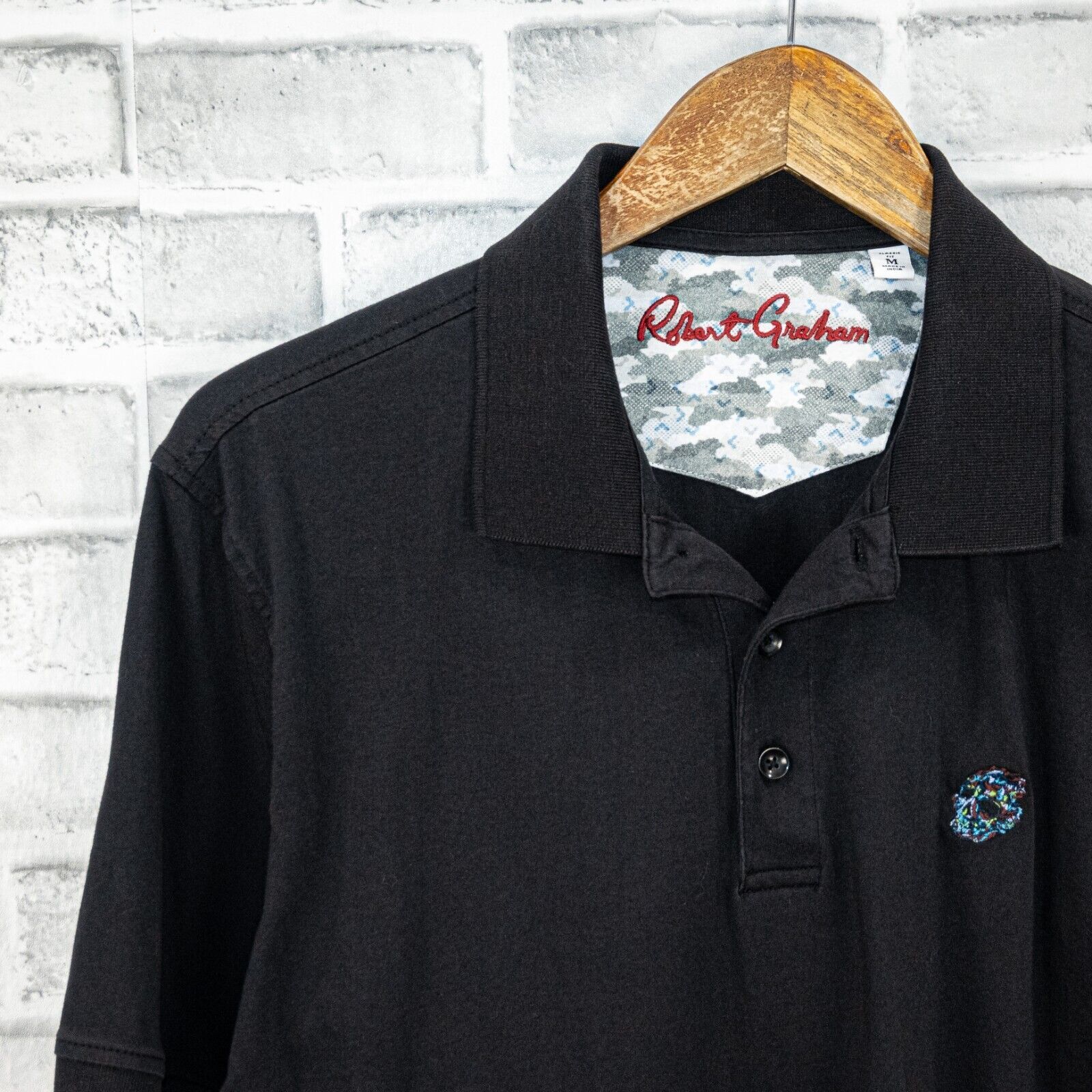 Robert Graham Robert Graham Men's Short Sleeve Polo Shirt in Black Cotton Size US M / EU 48-50 / 2 - 5 Thumbnail