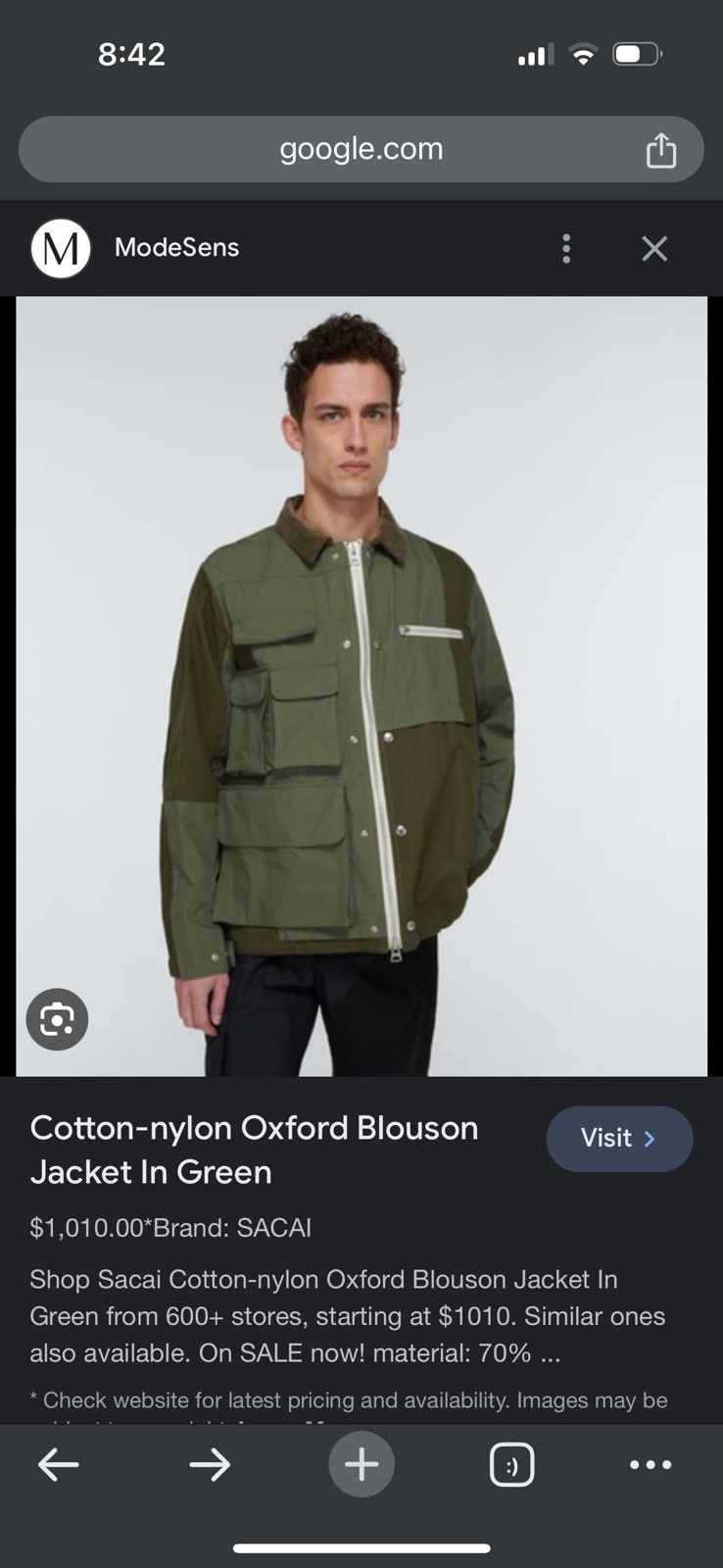 Sacai Sacai Cotton-Nylon Oxford Blouson Jacket in Green Size US L / EU 52-54 / 3 - 4 Thumbnail