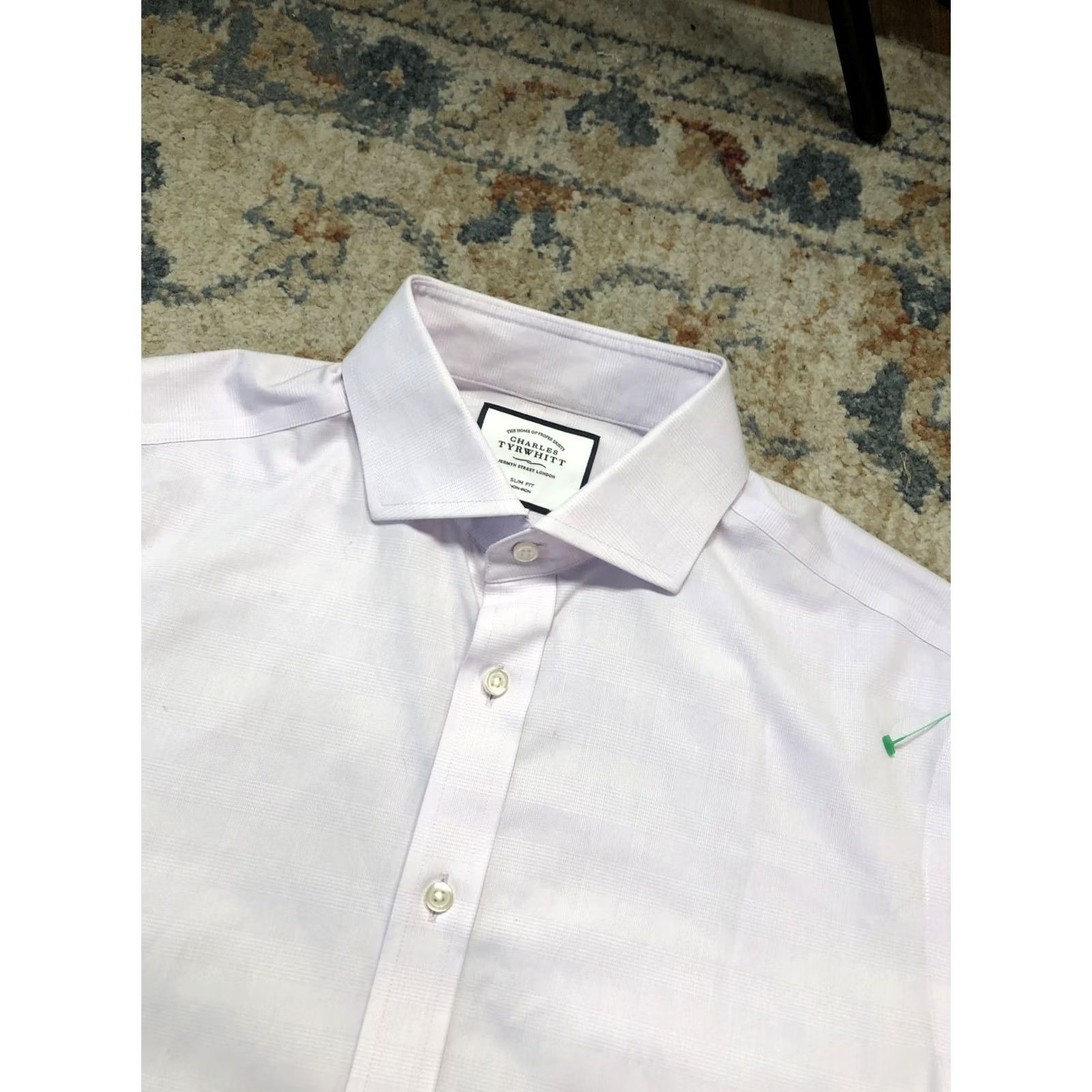 Charles Tyrwhitt Charles Tyrwhitt Dress Shirt Mens 16 Slim Fit Pink Check Non-Iron 100% Cotton Short Sleeve: No, Long Sleeve Size 42R - 6 Thumbnail