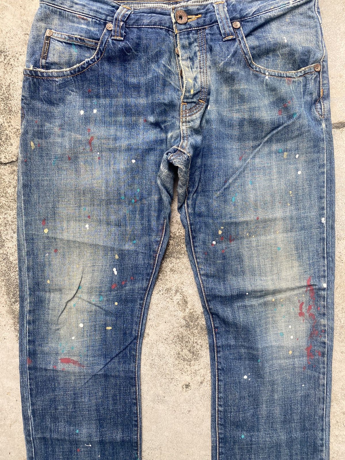 Armani × Armani Exchange × Le Grande Bleu (L.G.B.) Armani Jeans Painted Faded Loose Denim Jeans Size US 33 - 7 Thumbnail