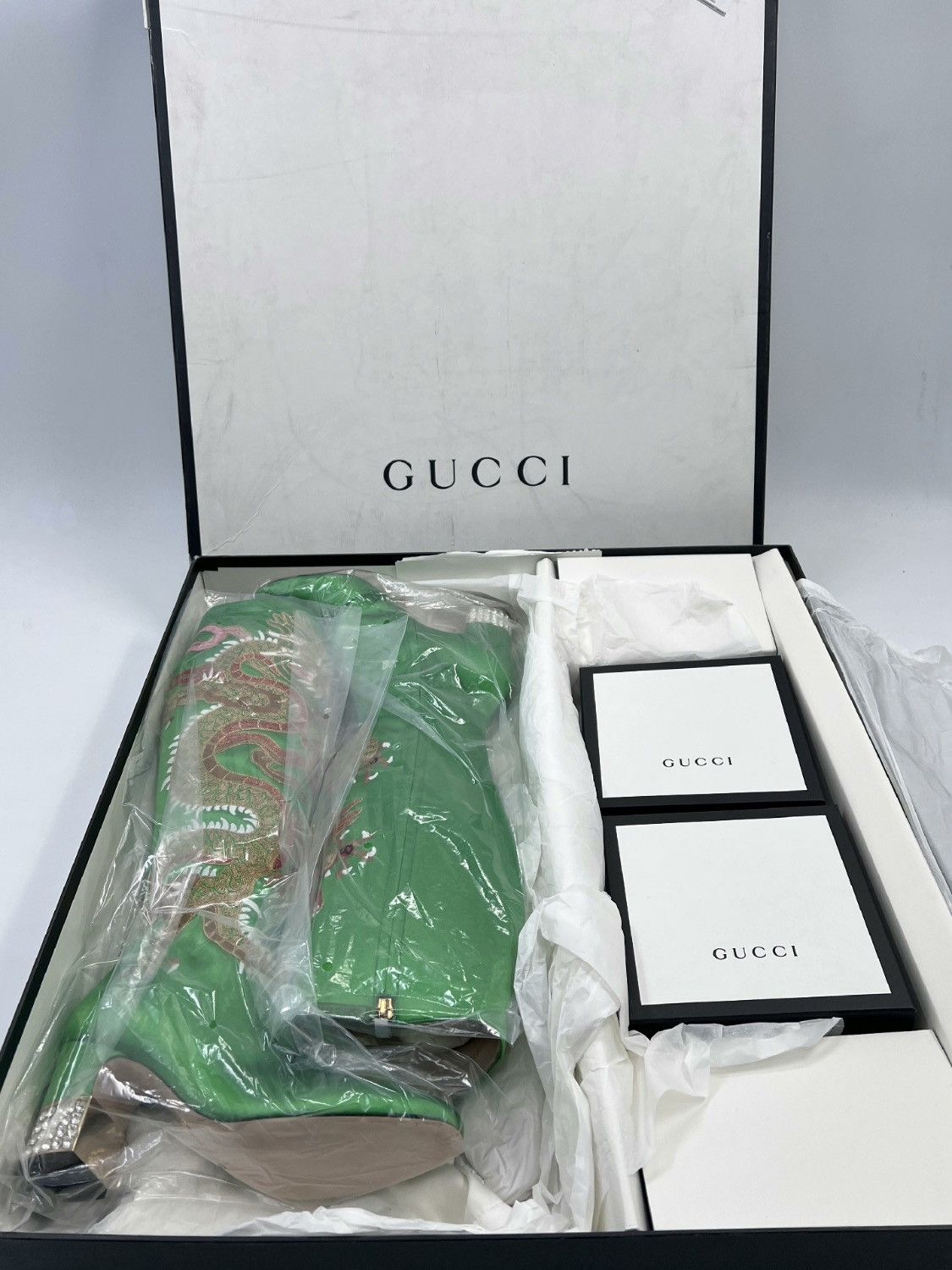 Gucci Runway Lime Green Dragon Boots With Sparkly Bows Size US 7.5 / IT 37.5 - 2 Thumbnail