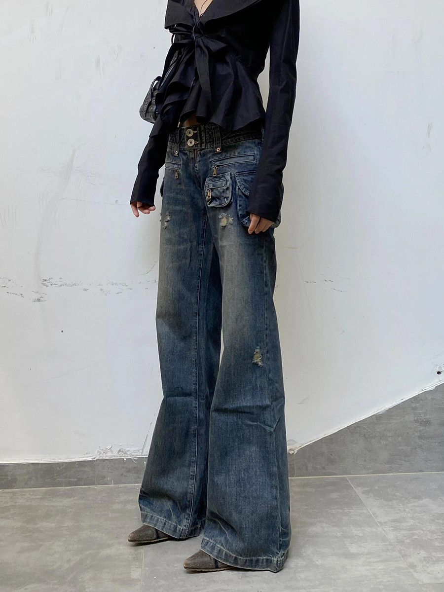 Jean Cargo Multi-pocket Wide Leg Jeans Size 25" / US 0 / IT 36 - 4 Thumbnail