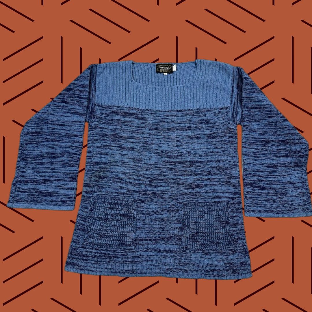 Vintage VINTAGE 1970s Sweater Girl of California Blue Pullover Flare Sleeve Sweater Size L Women Boho Hippy Size US L / EU 52-54 / 3 - 1 Thumbnail