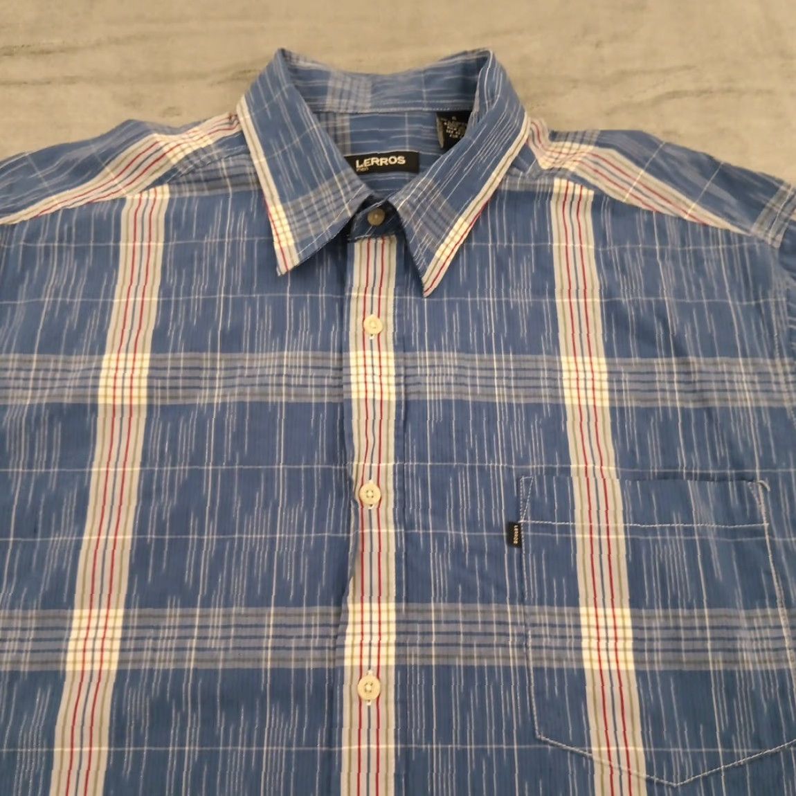 Vintage LERROS Shirt Mens XL Blue Plaid Short Sleeve Button-Up Cotton Size US XL / EU 56 / 4 - 2 Thumbnail