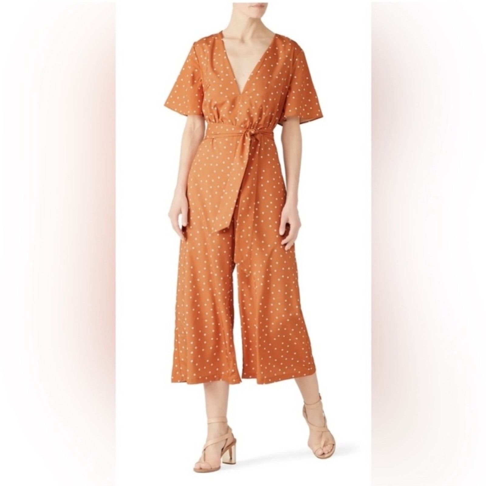 REVOLVE Stylestalker Laurel Orange White Polka Dot Cropped Jumpsuit Size 30" / US 8 / IT 44 - 1 Thumbnail