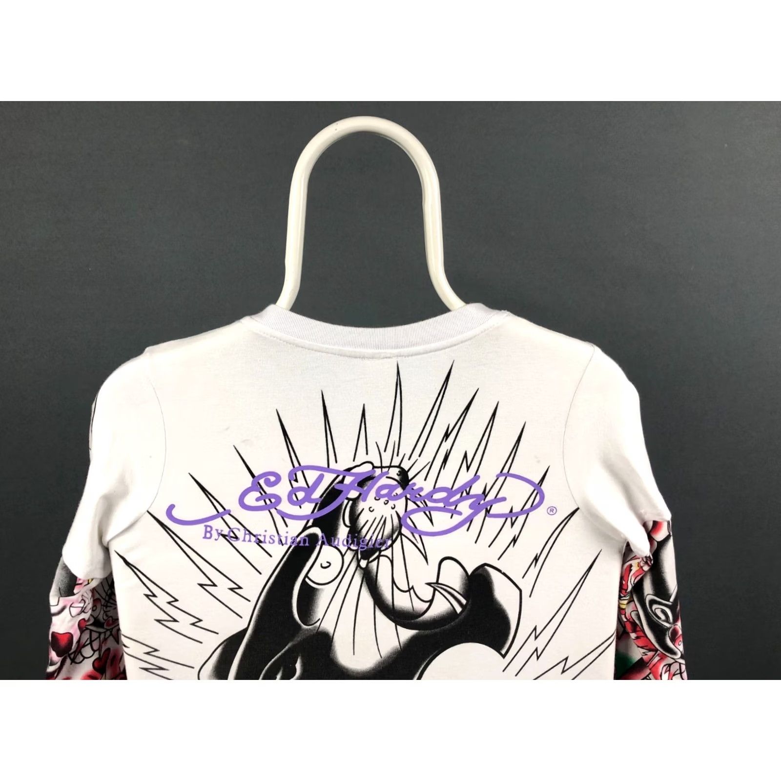 Ed Hardy Ed Hardy Women's T-Shirt Size L White 100% Cotton Long Sleeve V-Neck Rhinestone Signature Logo Rose Casual Shirt Womens Size L / US 10 / IT 46 - 3 Thumbnail