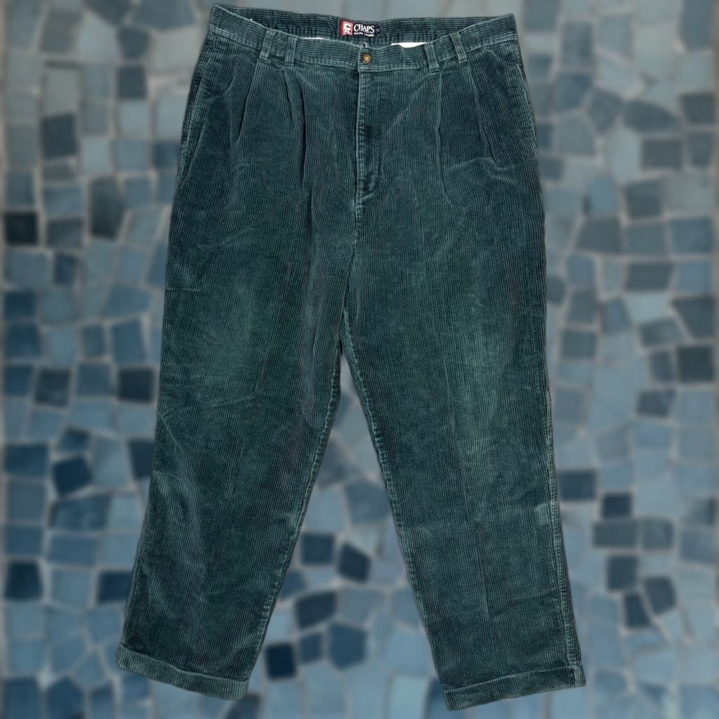 Ralph Lauren VINTAGE Chaps Ralph Lauren Pants Mens 38x30 Corduroy Teal Wale Cuffed Dress Pants 90s Y2K Mens Clothing Size US 38 / EU 54 - 1 Thumbnail