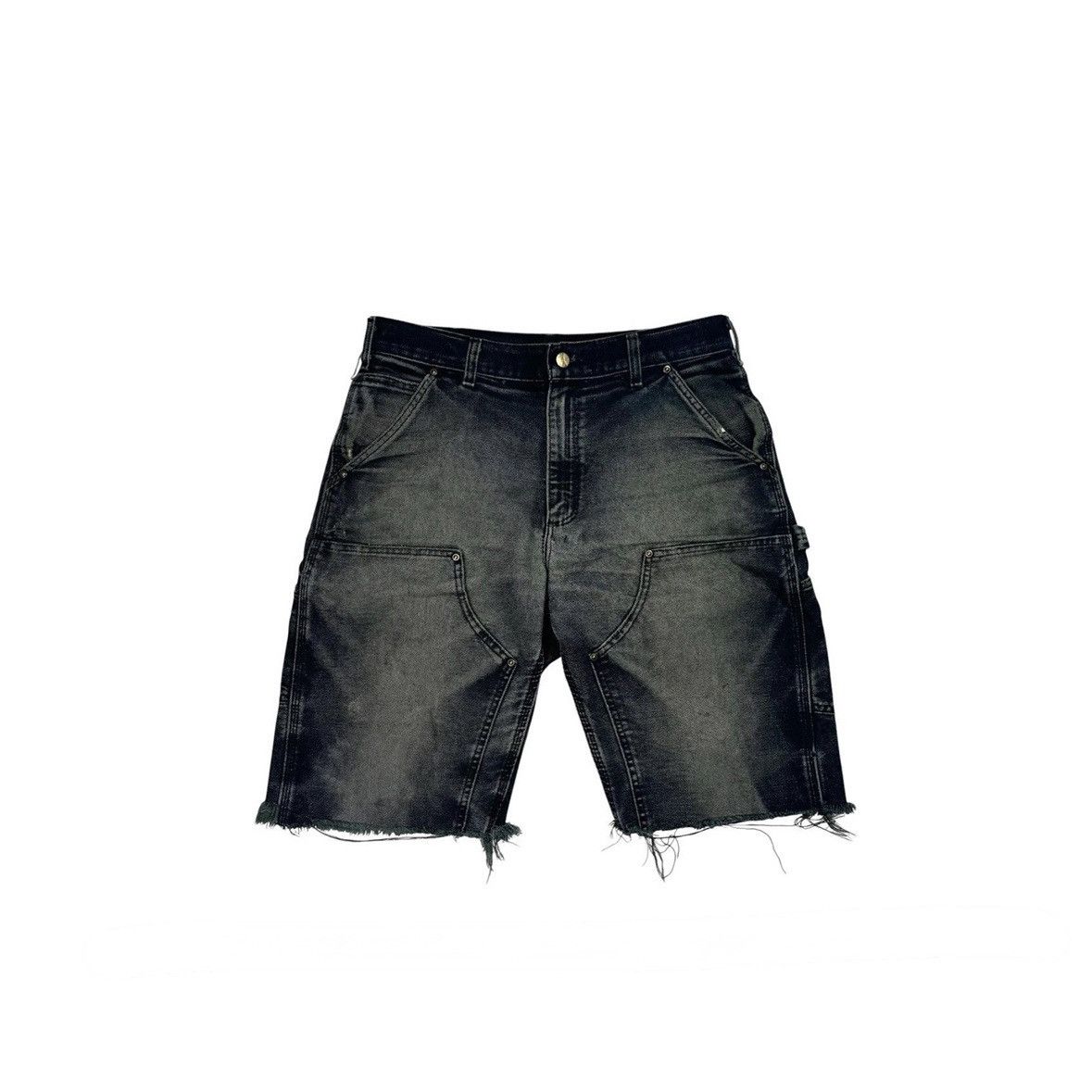 Vintage VINTAGE THRASHED FADED BLACK DOUBLE KNEE SHORTS Size US 32 / EU 48 - 1 Thumbnail