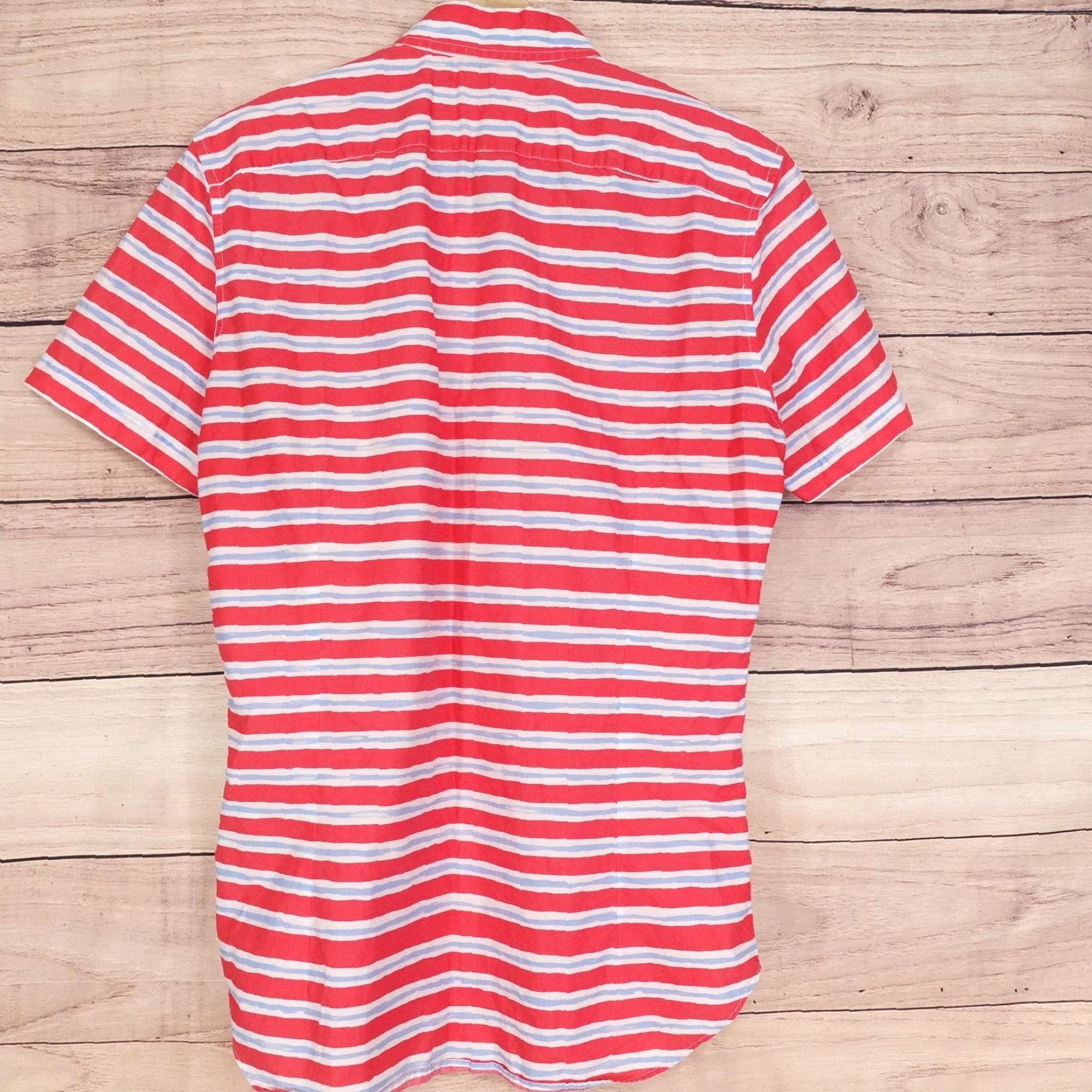 Bonobos BONOBOS Shirt Mens Medium Red White Light Blue Striped Short Sleeve Button-Down Tailored Fit Shirt - 100% Cotton, Slim, Button-Up, Casual Wear Mens Size US M / EU 48-50 / 2 - 4 Thumbnail