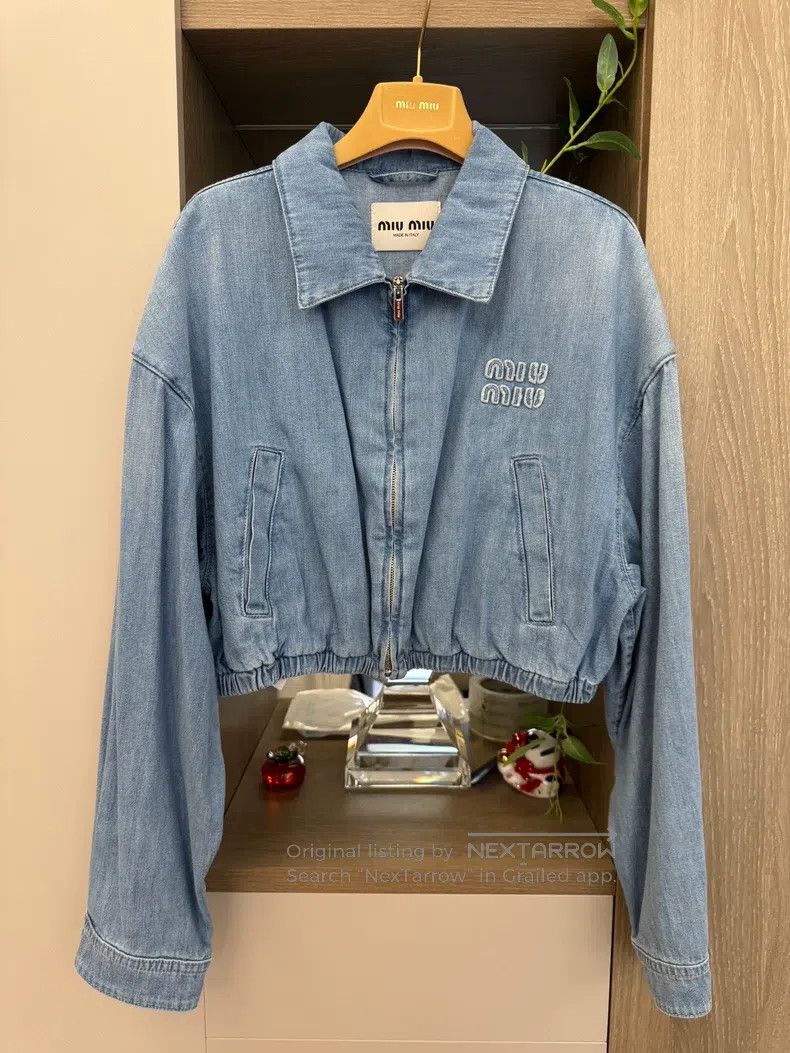 Miu Miu Miu Miu 38 Letter logo embroidered short denim jacket Size M / US 6-8 / IT 42-44 - 1 Thumbnail