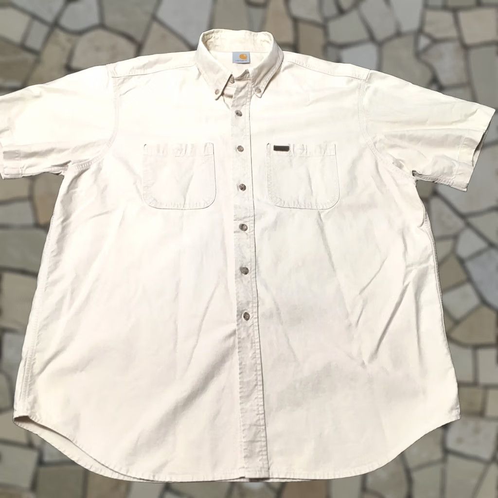 Carhartt Carhartt Mens Button Down Beige XXL Workwear Short Sleeve Size US 39 - 1 Thumbnail