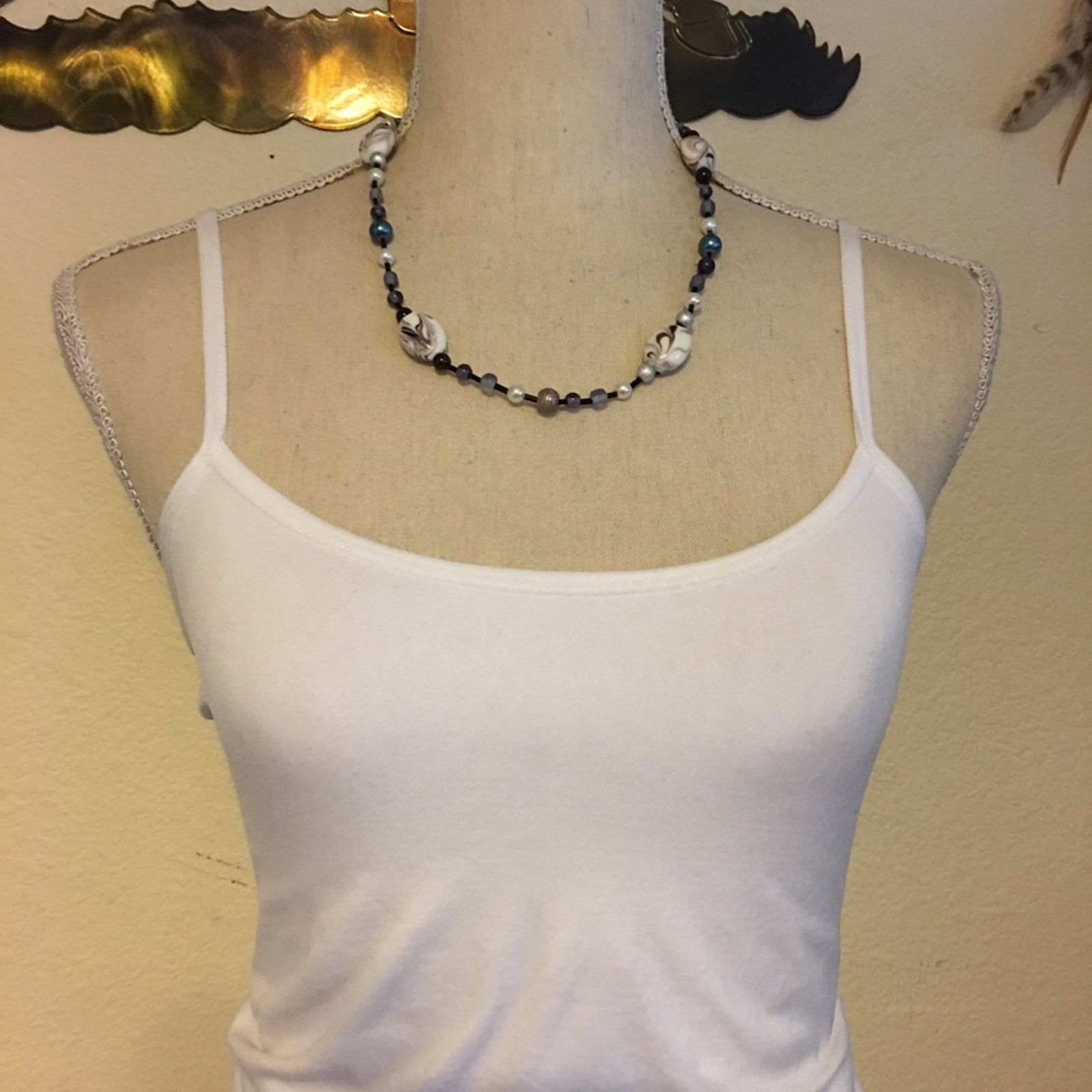 Jewelry Handcrafted purple marbled glass bead necklace Size ONE SIZE - 3 Thumbnail