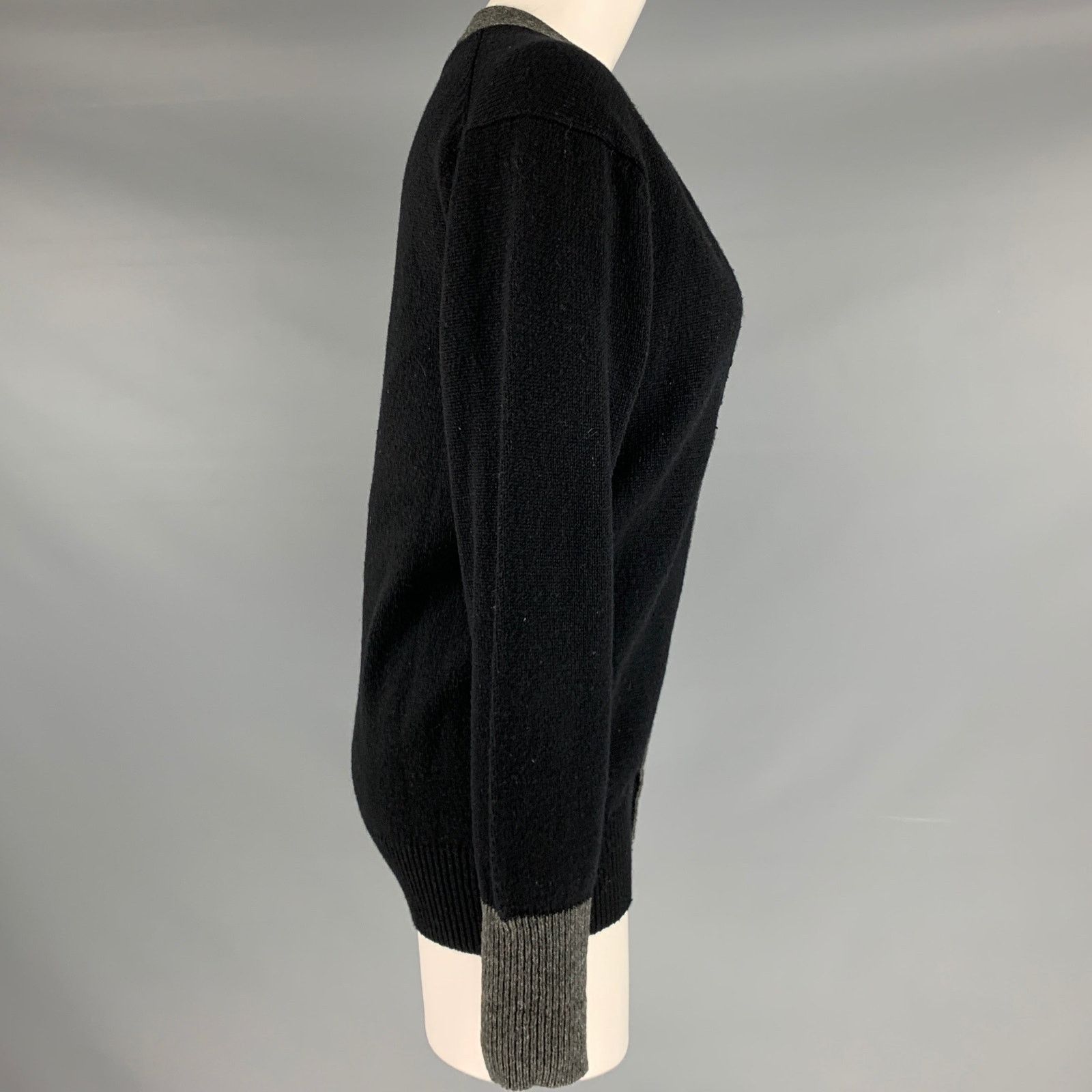 Comme des Garcons 1980s Size S Black Grey Wool Knit Buttoned Cardigan Size S / US 4 / IT 40 - 2 Thumbnail