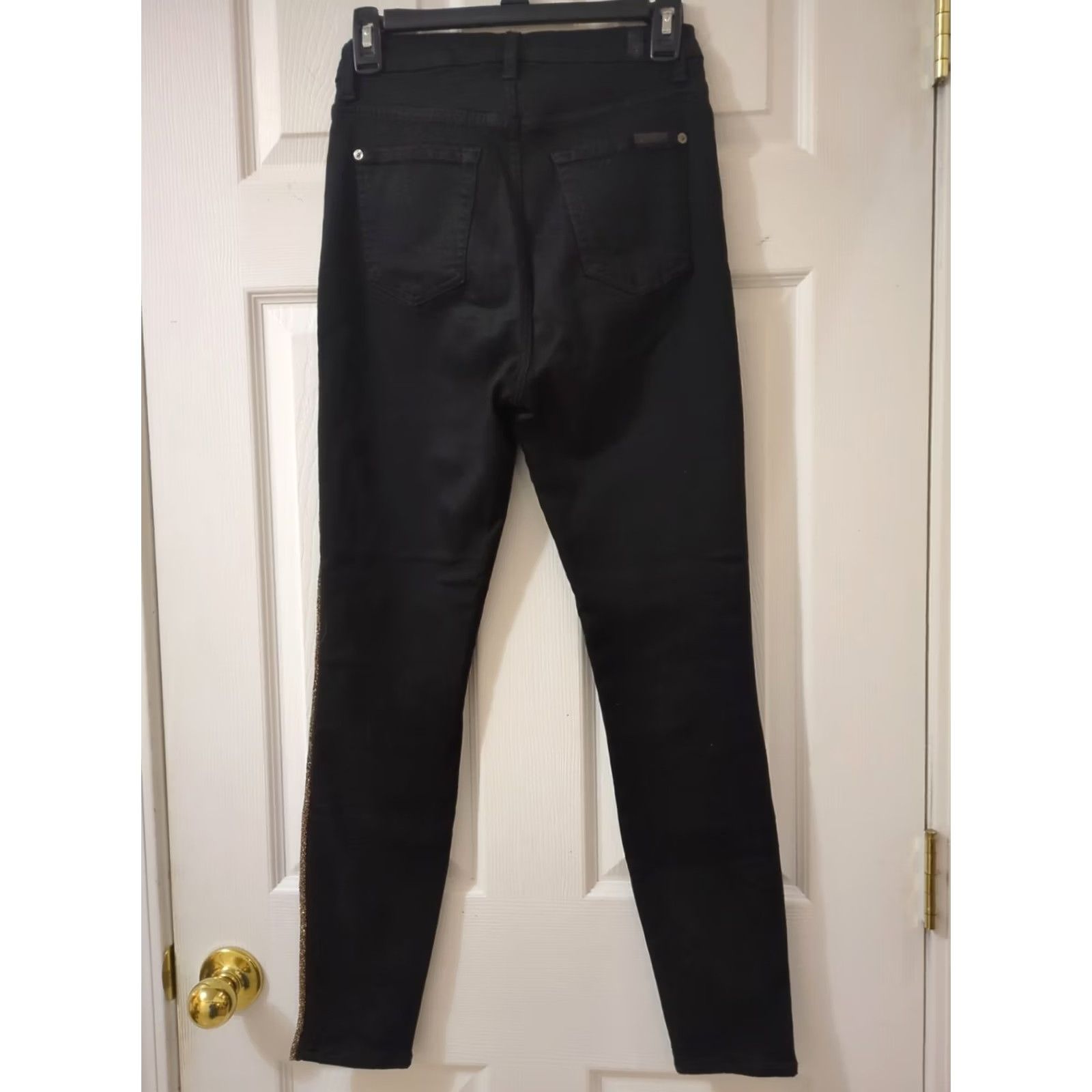 7 For All Mankind 7 For All Mankind Aubrey Caviar Side Stripe Slim Illusion Jeans Luxe Black 26 Jeans Women Slim Luxe Black 26 Mens Womens Girls Size 26" / US 2 / IT 38 - 3 Thumbnail