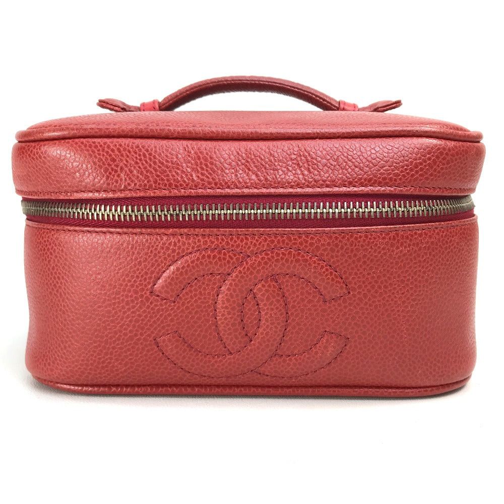 Chanel Chanel Cc Coma Mark Landscape Orientation Cosmetic Pouch Briefcase Handbag Caviar Skin Women Red And Gold Hardware Size ONE SIZE - 1 Thumbnail