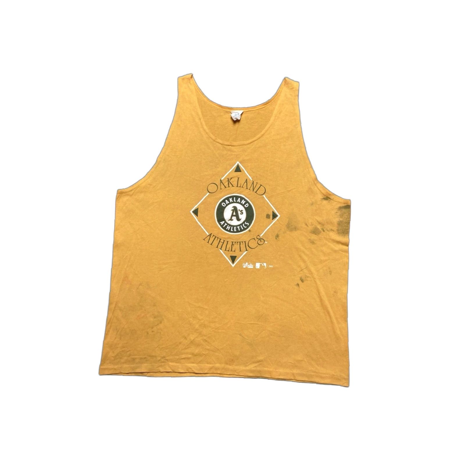 Vintage VINTAGE 90s Tank Top Sleeveless Shirt Oakland Athletic A’s Stained Distressed XL Shirt Men Yellow 90s Athletic T-Shirt Mens XL Bays? Size US XL / EU 56 / 4 - 1 Thumbnail