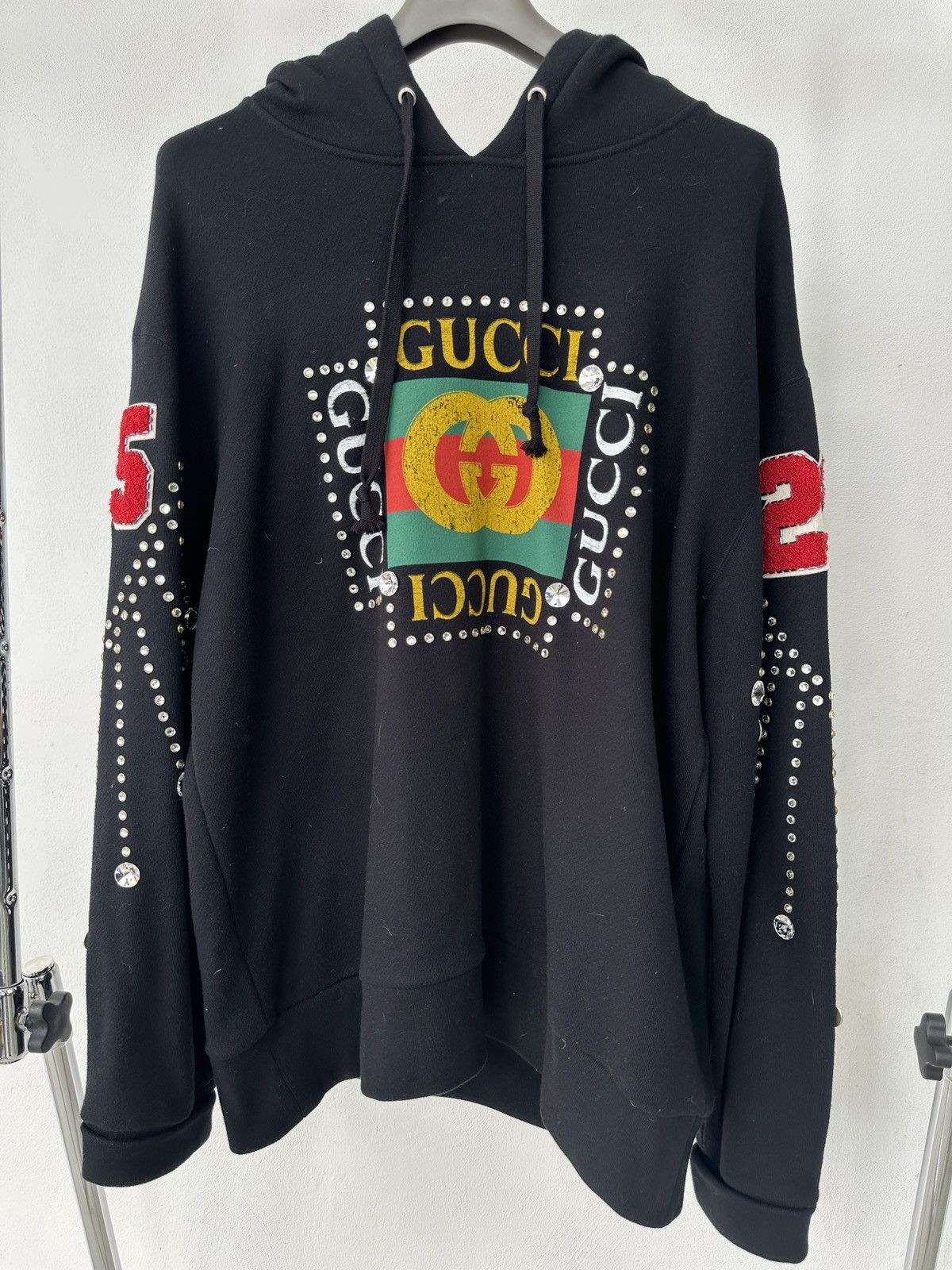 image of Gucci Strass Hoodie. Size XL in Black, Men's