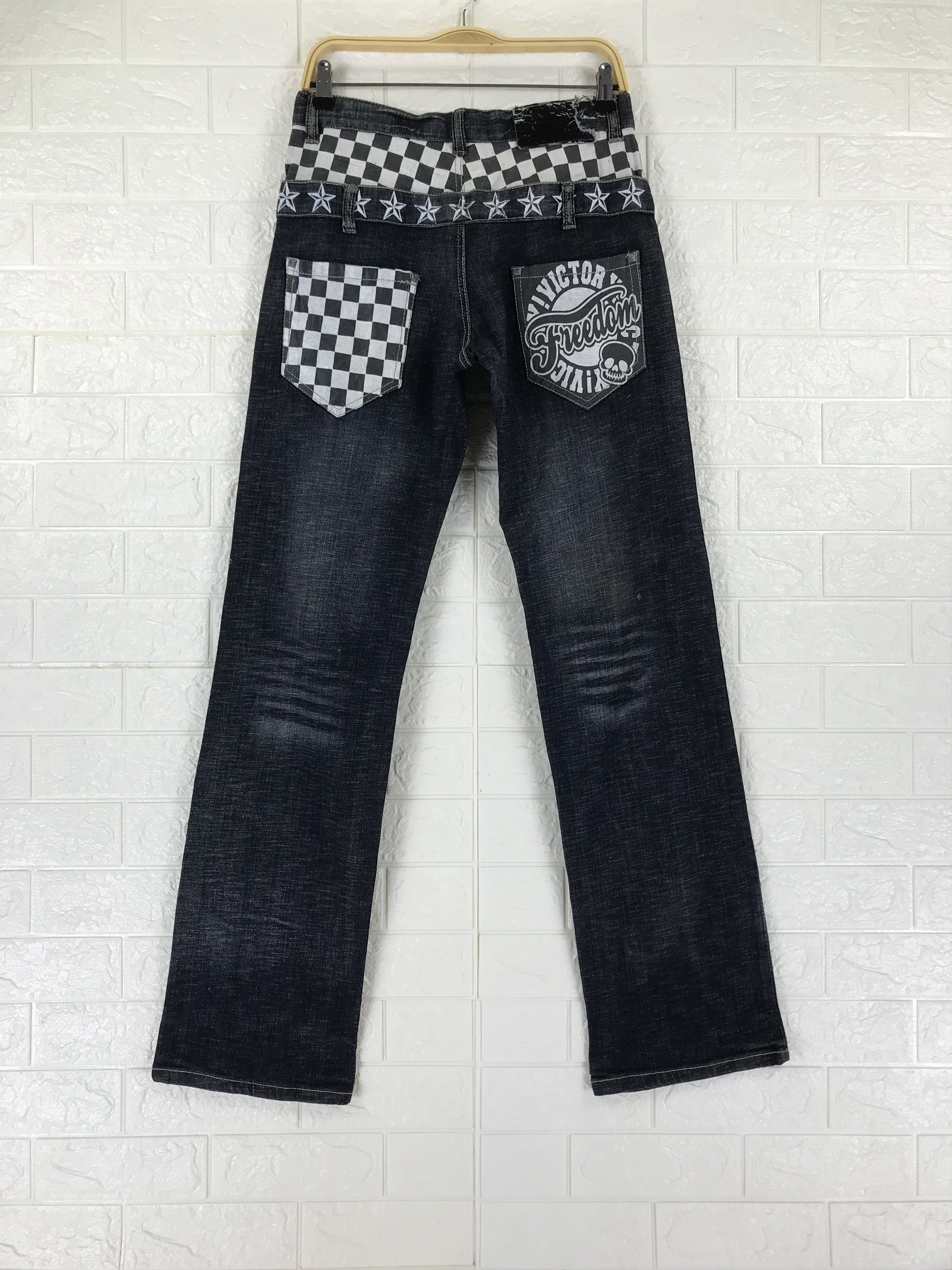 Japanese Brand Japanese Double Waist Victory Freedom Faded Black Jeans Size US 30 / EU 46 - 1 Thumbnail