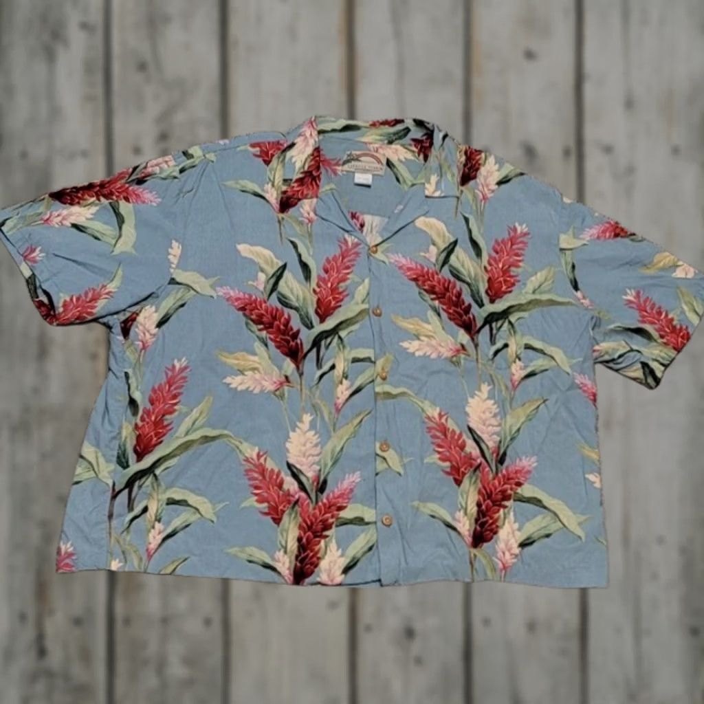 Paradise VINTAGE Paradise on a Hanger Hawaiian Beach Shirt PARADISE ON A HANGER Wild Orchids XXL Green Floral Short Sleeve Button-Up Collared Canvas Cotton Size US XXL / EU 58 / 5 - 1 Thumbnail