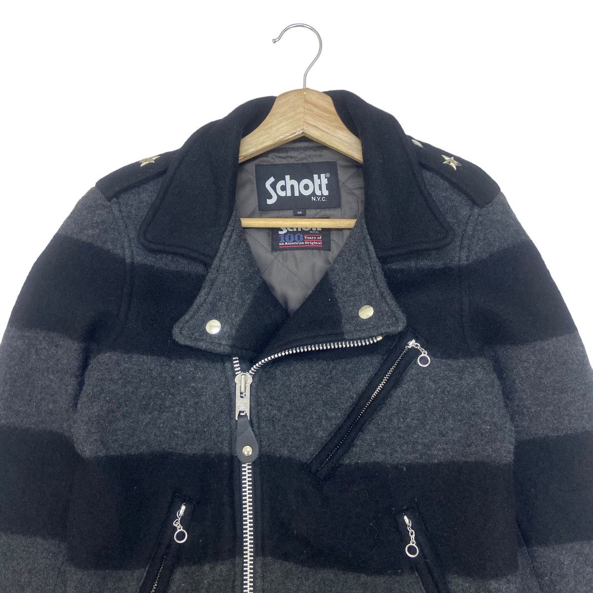 Schott Schott Double Collar Biker Wool Jacket Size US XXS / EU 40 - 5 Thumbnail