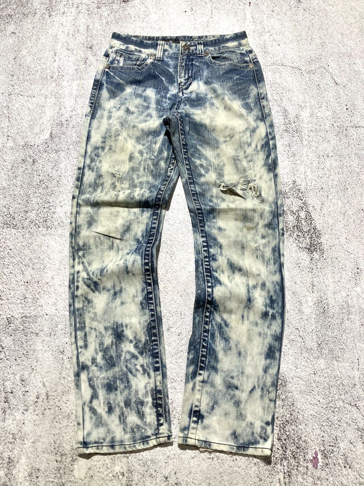 Japanese Brand 2000s Ugiz Distressed Ripped Acid Wash Denim Tornado Style Size US 29 - 1 Thumbnail