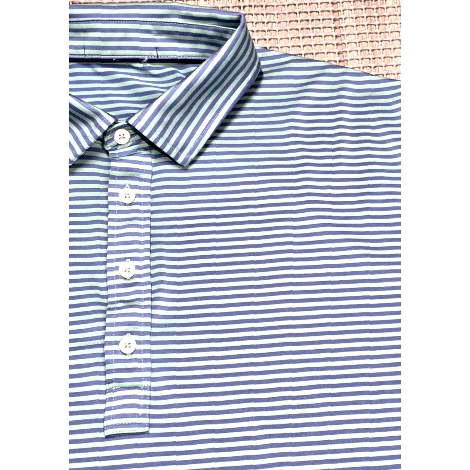 Ralph Lauren Ralph Lauren RLX Polo Performance Blue Teal Stripe Shirt Men Short Sleeve L Polo Golf Shirt Size US L / EU 52-54 / 3 - 3 Thumbnail