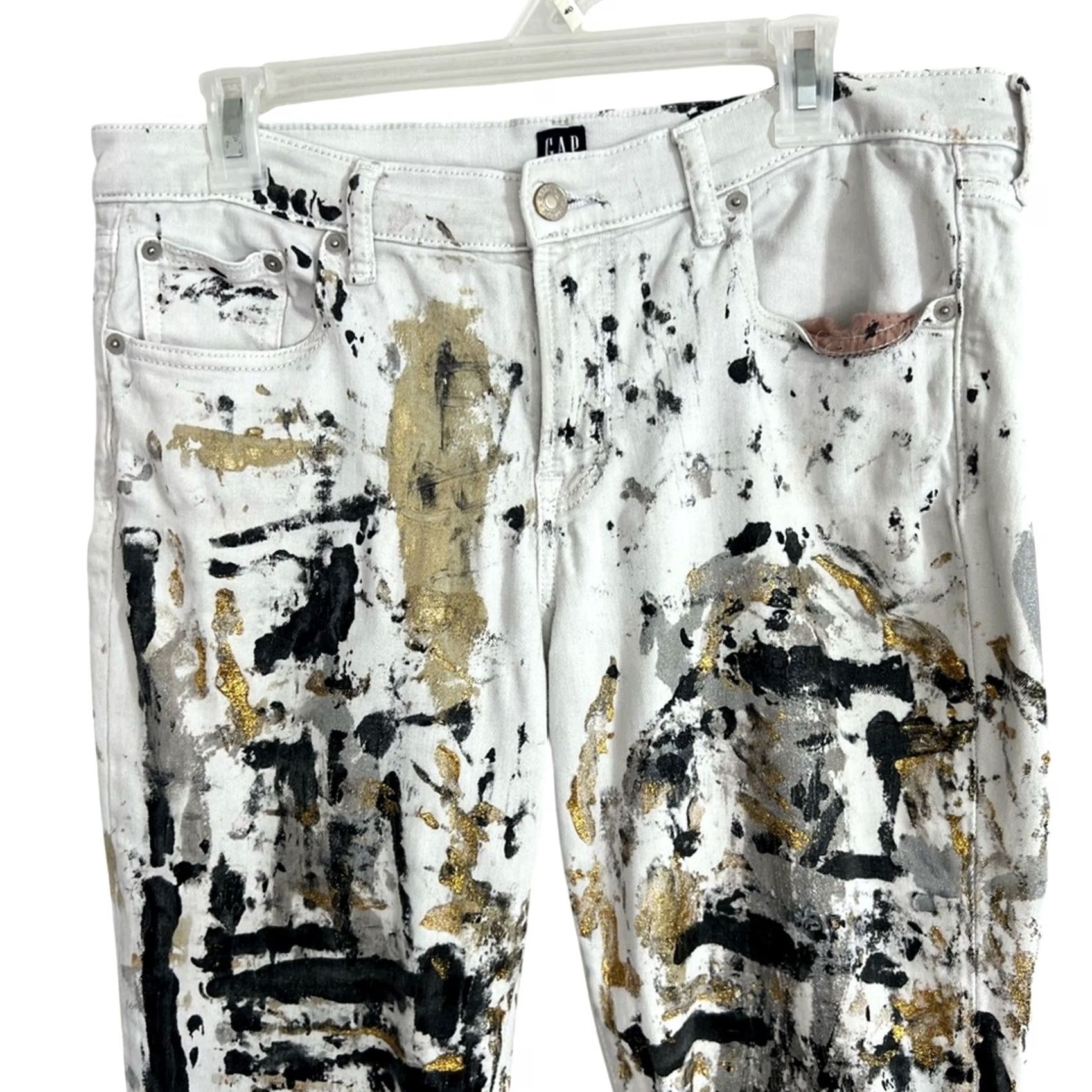 Gap VINTAGE Gap White Denim Jeans Men’s Straight 31x26 White Black Gold Abstract Paint Splatter Mens Jeans White Gap 31 26 Size US 31 - 4 Thumbnail