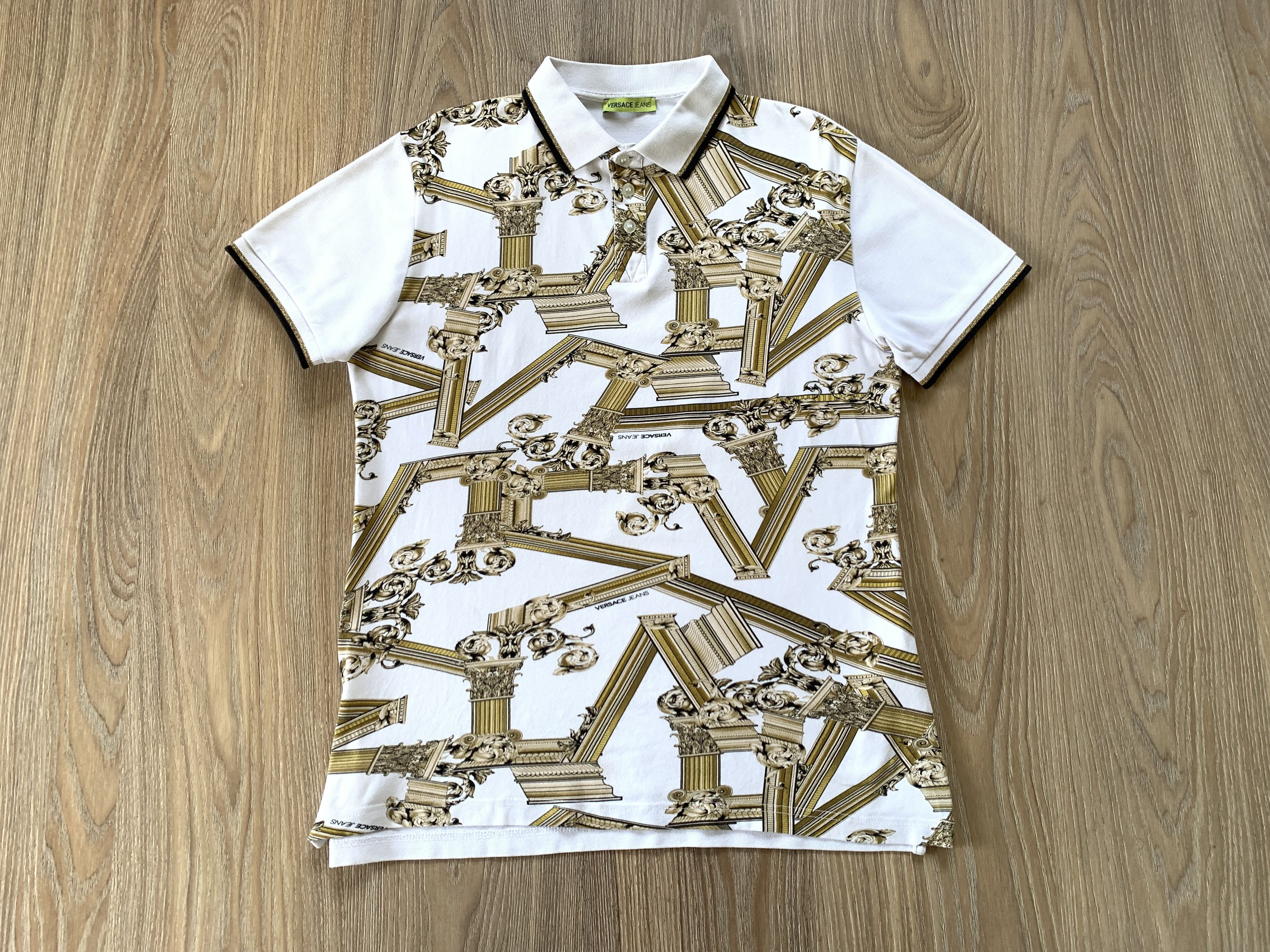 Versace Jeans Couture Versace White Cotton Printed Polo T-Shirt Size US S / EU 44-46 / 1 - 2 Thumbnail