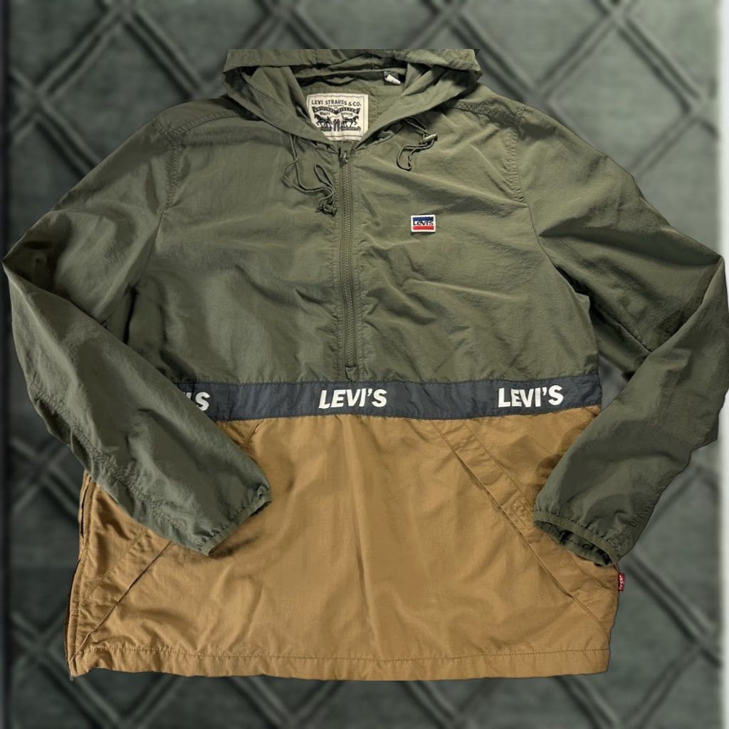 Levi's Levi’s Nylon Pullover Windbreaker Mens Large Olive Tan Relaxed Fit Jacket Size US L / EU 52-54 / 3 - 1 Thumbnail
