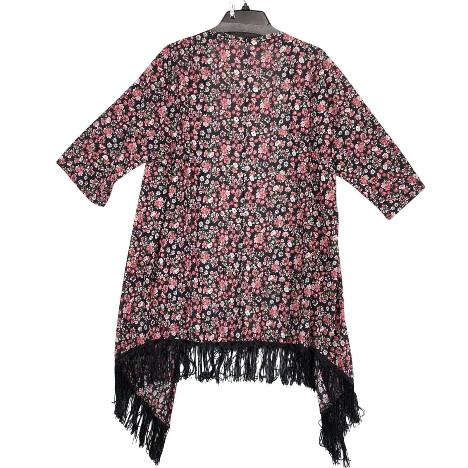 Other Ember Pink Floral Black Sheer Open Cardigan Shrug Fringe XL Size XL / US 12-14 / IT 48-50 - 2 Thumbnail
