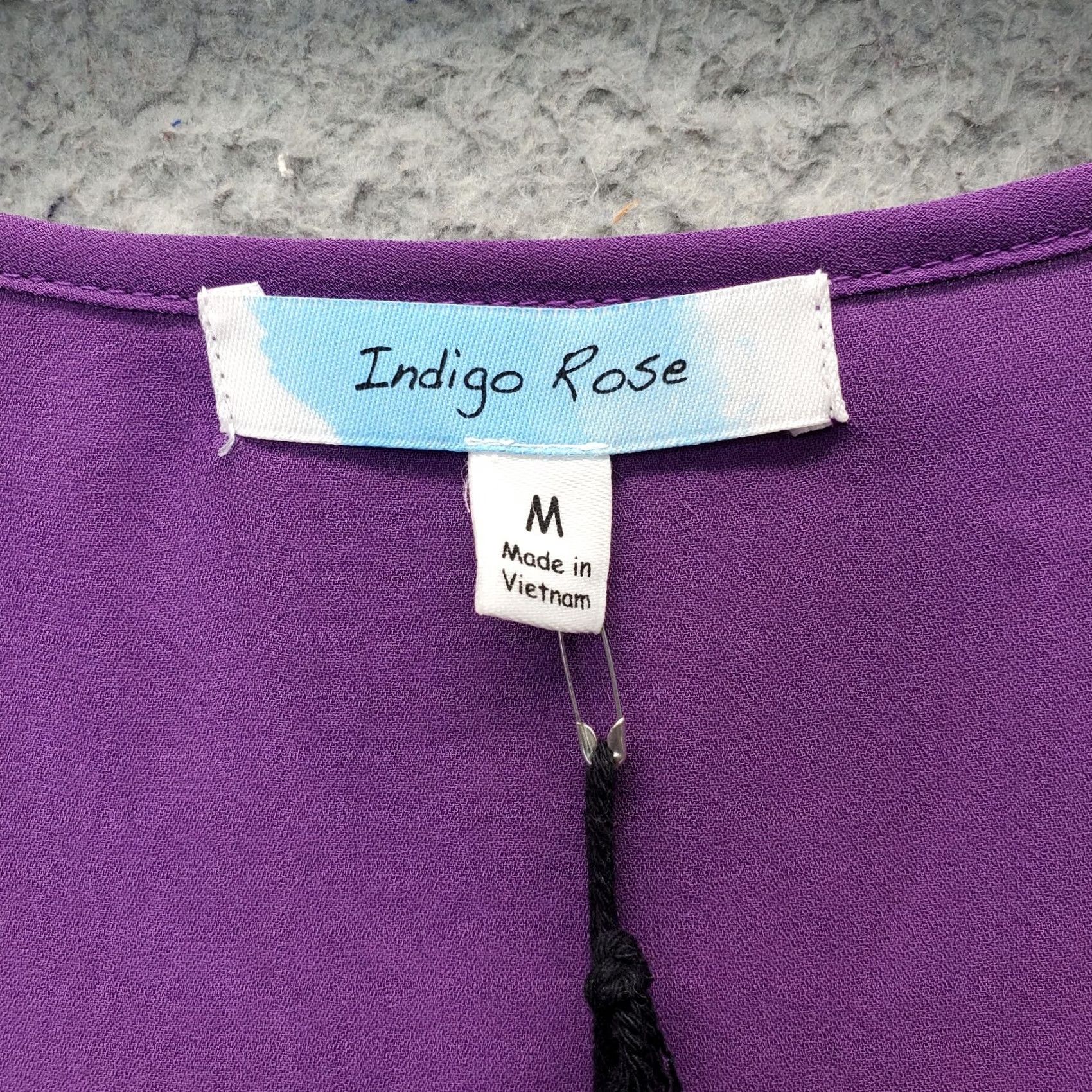 Vintage Indigo Rose Tunic Top Womens Size M Purple Balloon Sleeve Crochet Lace Scoop Neck Shirt Size M / US 6-8 / IT 42-44 - 5 Thumbnail