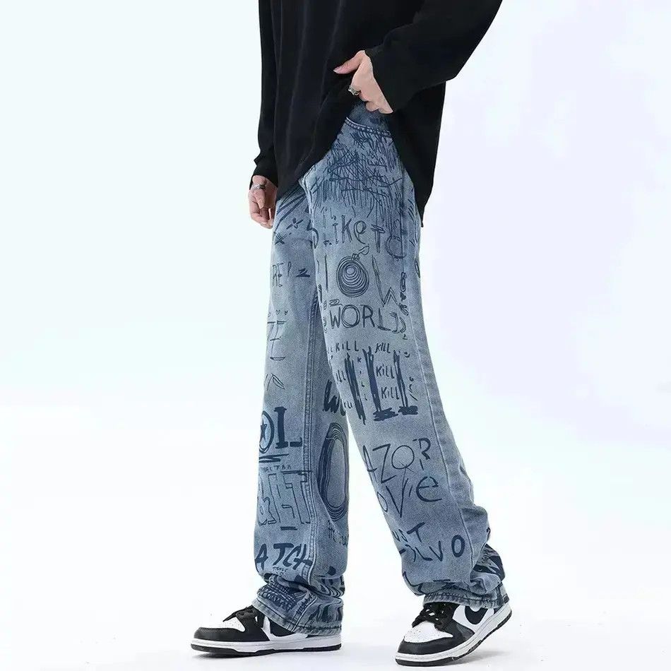Japanese Brand Buggy jeans for men and women with graffiti print y2k Size US 32 / EU 48 - 5 Thumbnail