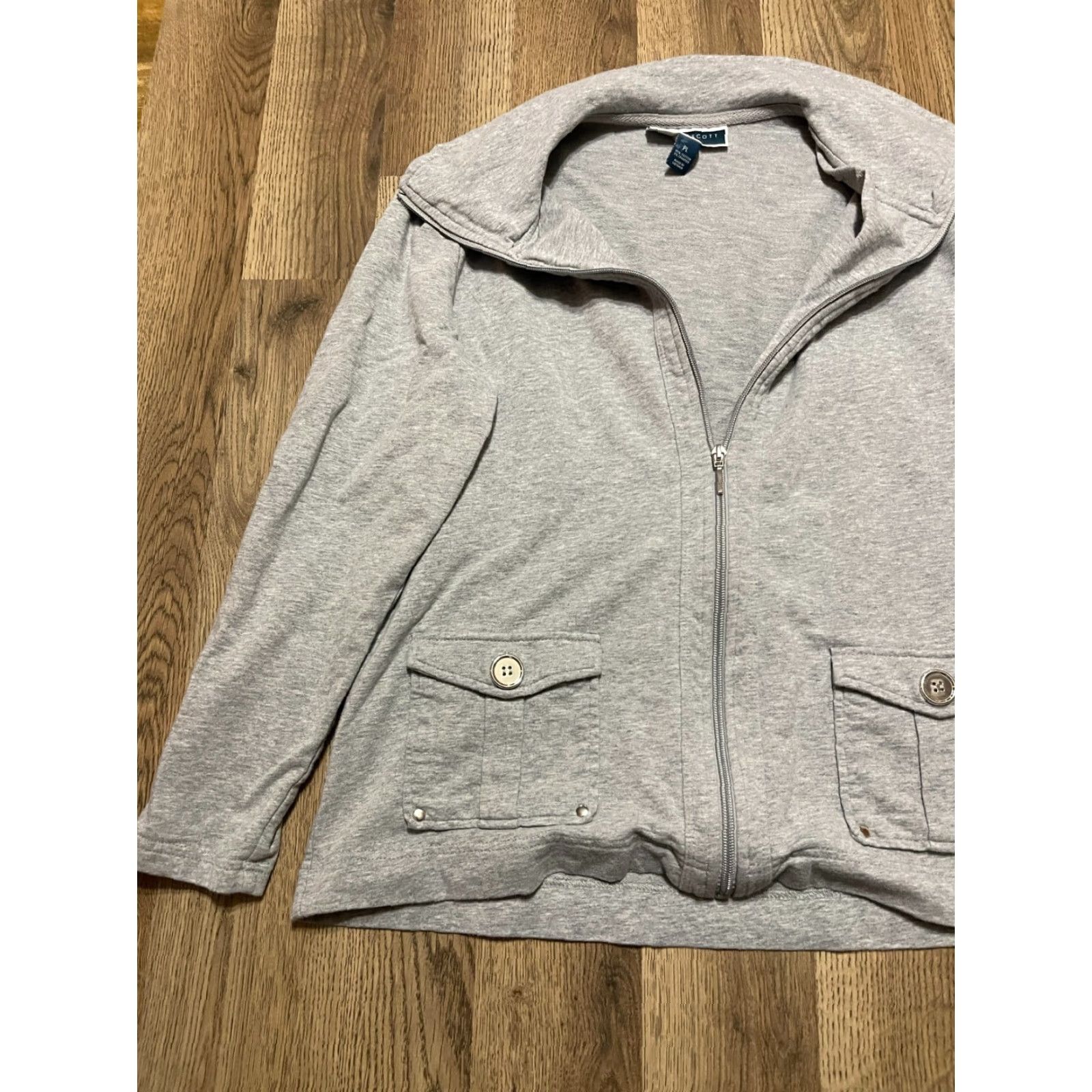 Vintage Karen Scott Sweatshirt Women's Size Petite Large Gray Full Zip Pockets Size L / US 10 / IT 46 - 3 Thumbnail