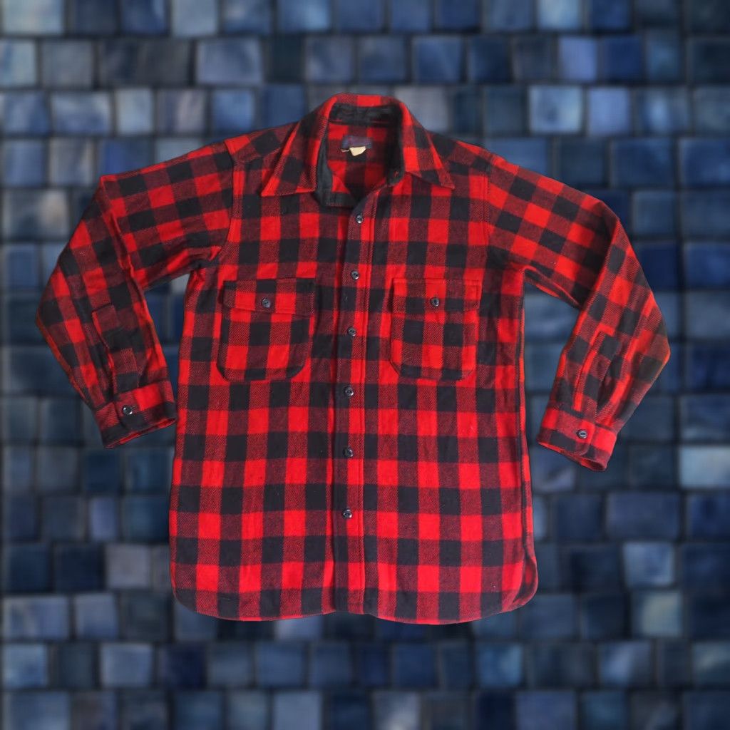 Vintage VTG 40s 50s Sportclad Penneys Wool Red Black Plaid Flannel Button Shirt Mens M Size US M / EU 48-50 / 2 - 1 Thumbnail