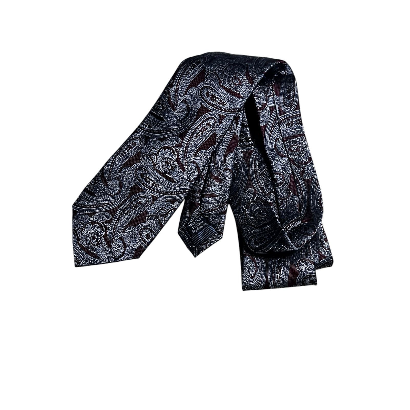 Pronto Uomo Pronto Uomo Platinum Maroon Silver Presley Silk Tie Size ONE SIZE - 2 Thumbnail