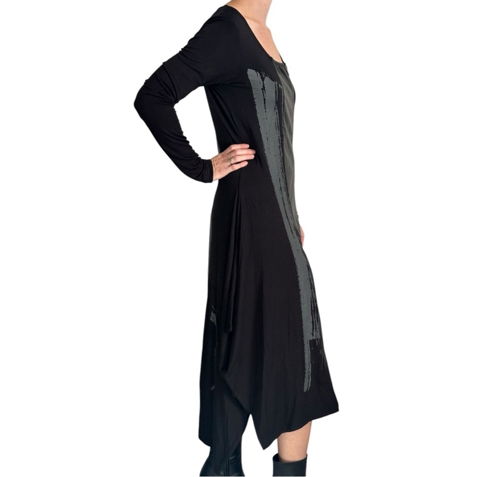 Other NÖR Denmark Abstract Faux Leather Panel Jersey Dress RARE Size XS / US 0-2 / IT 36-38 - 2 Thumbnail