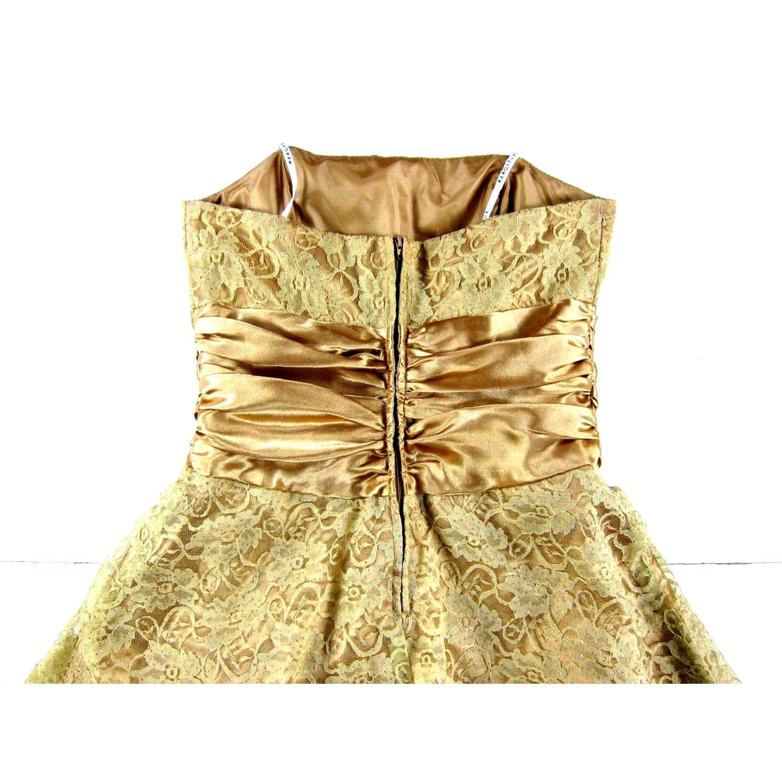 Vintage VTG 90's Y2K MASQUERADE Gown Prom Dress Strapless Gold Satin Glitter Lace 9/10 Women Vestina? Size M / US 6-8 / IT 42-44 - 5 Thumbnail