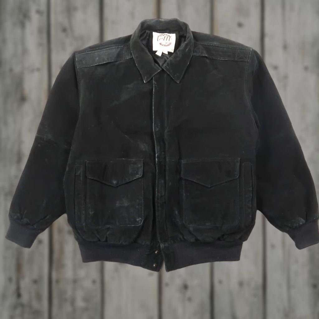 G-III VINTAGE Global Identity Bomber Jacket Leather Suede Black 1X XL Men G-III Mid-Length Zip Pockets Size US XL / EU 56 / 4 - 1 Thumbnail