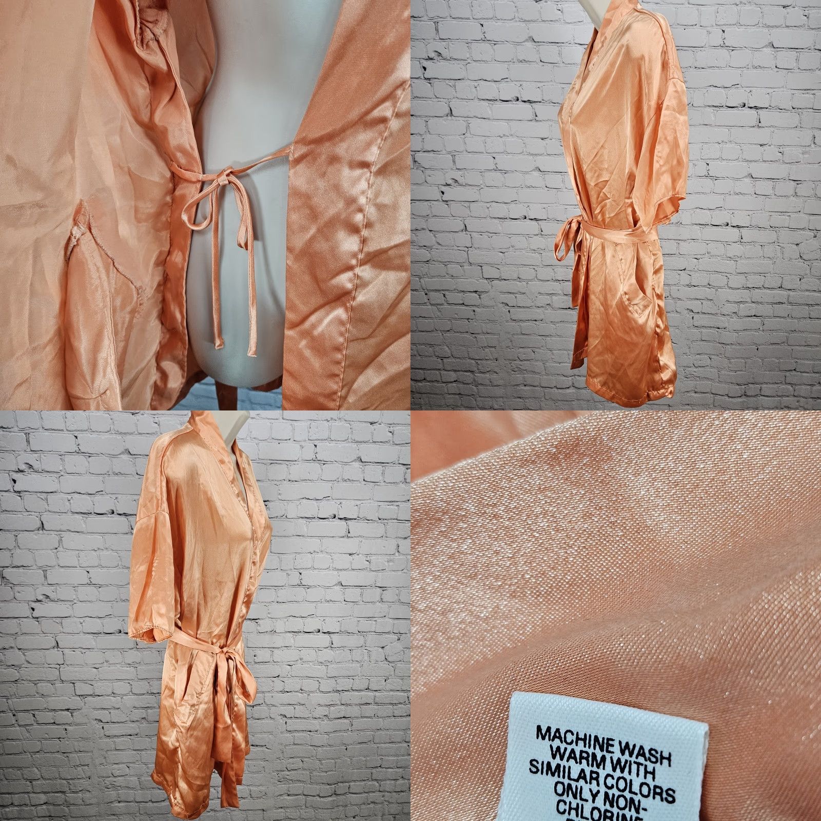 Victoria's Secret Victoria's Secret Robe Women One Size Orange Satin Pockets Belted Lightweight Short Sleeve Tie V-Neck Polyester Machine Washable Classic Spring Summer Size 42" / US 20 - 8 Thumbnail